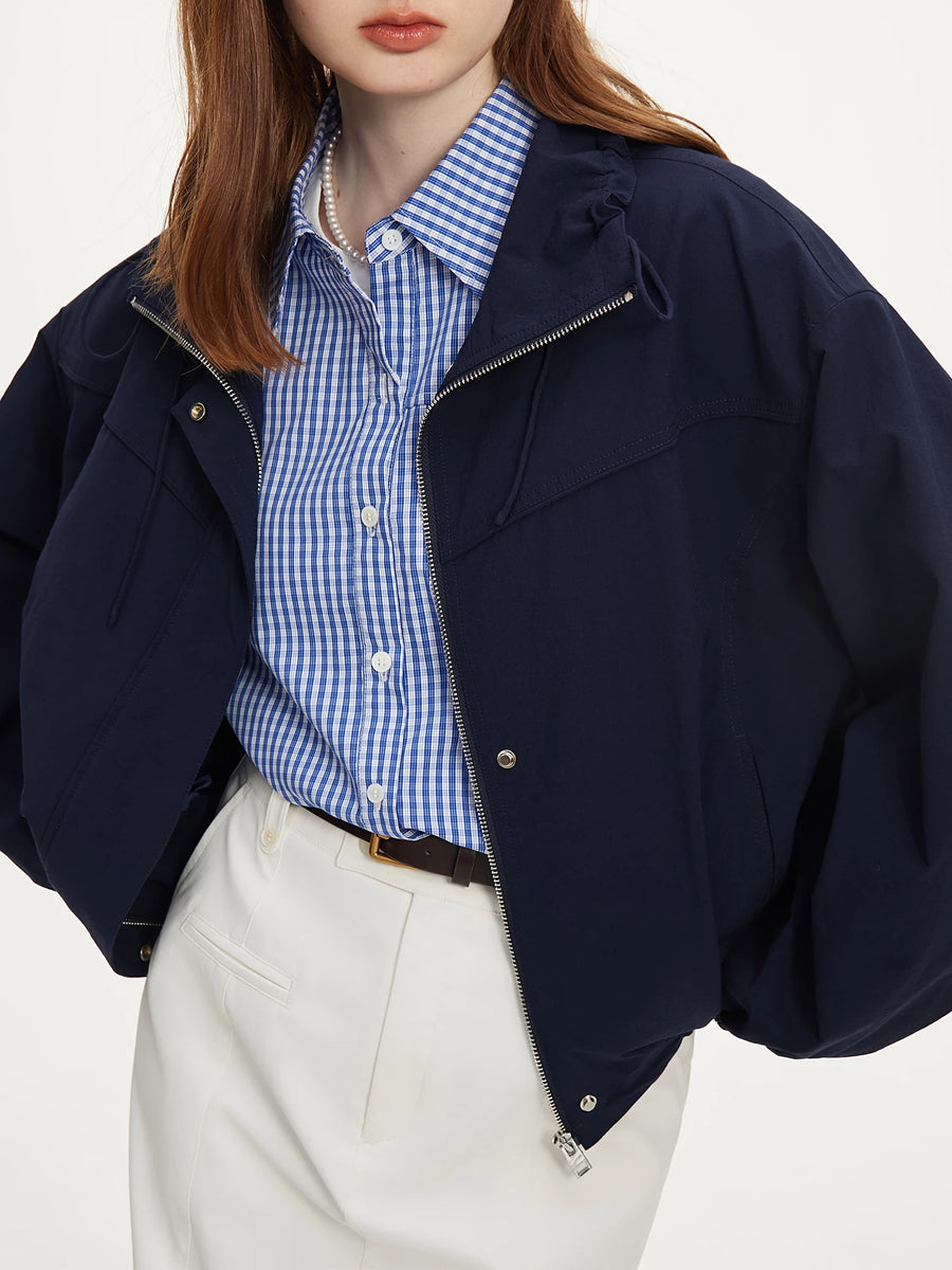 Navy Oversized Cropped Windbreaker
