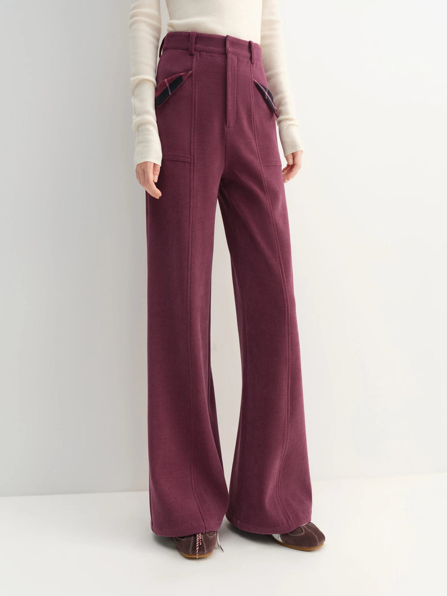 Burgundy Corduroy Wide Leg Pants