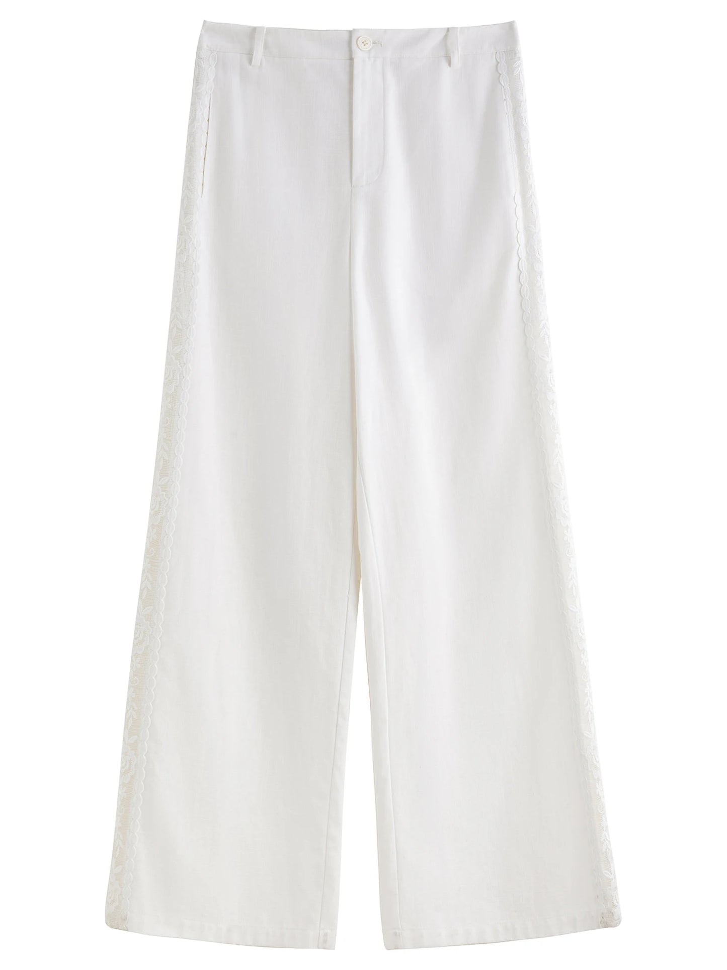 White Lace Trim Wide Leg Pants