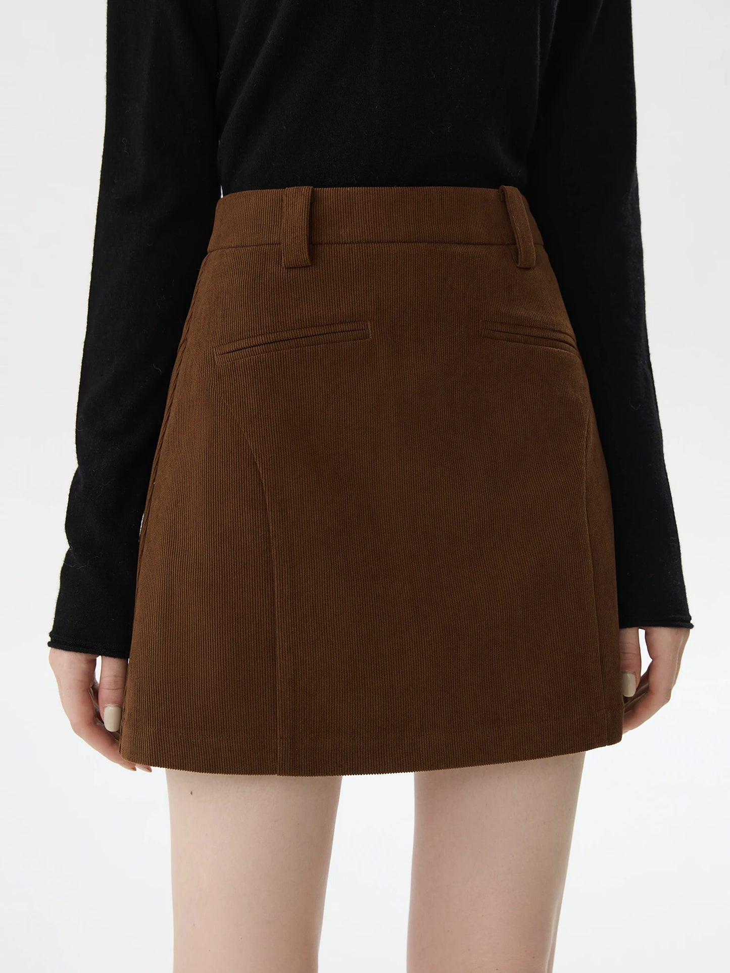 Brown Corduroy A-Line Mini Skirt