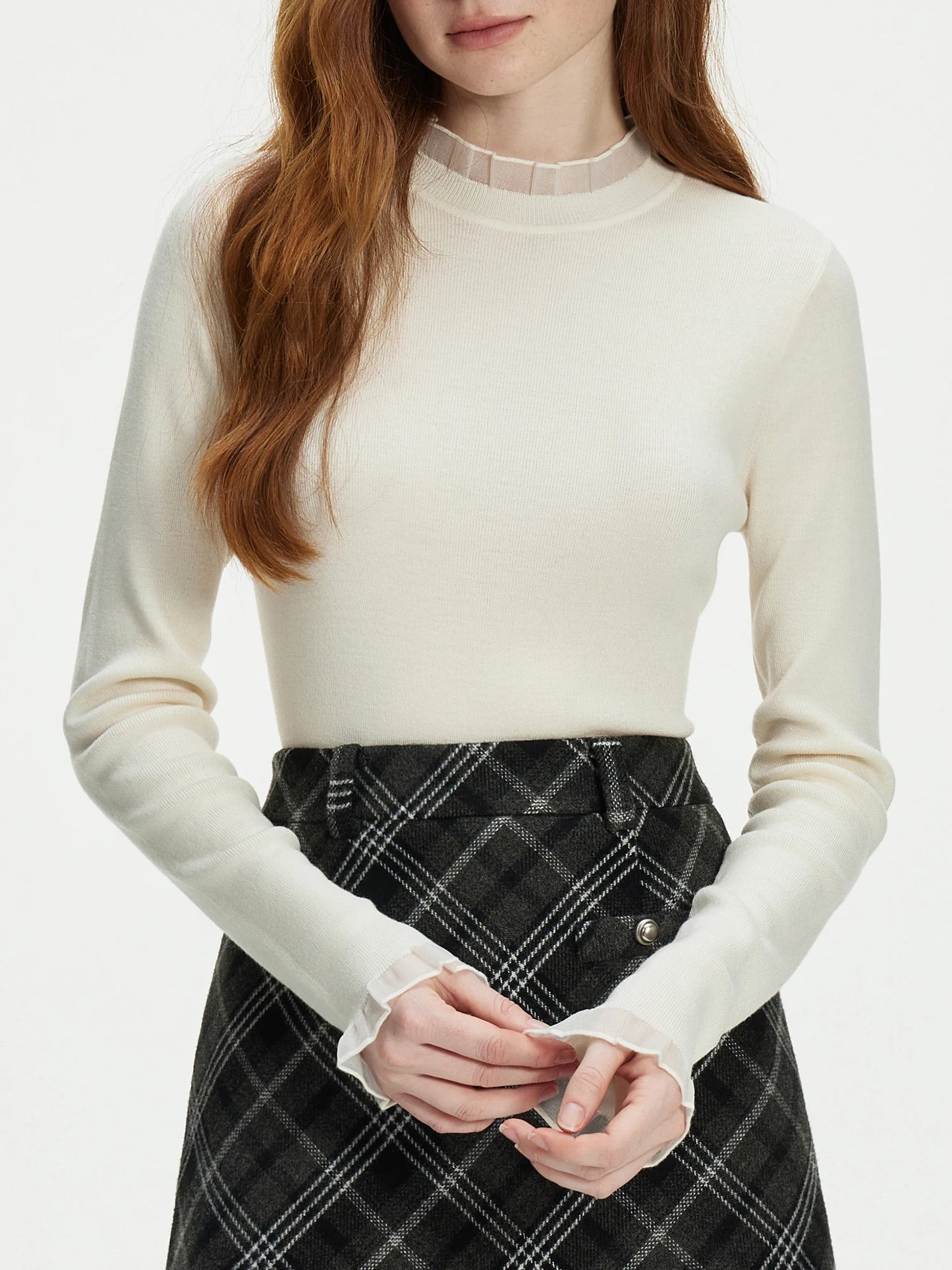 Powder Blue Ruffle Neck Knit Top