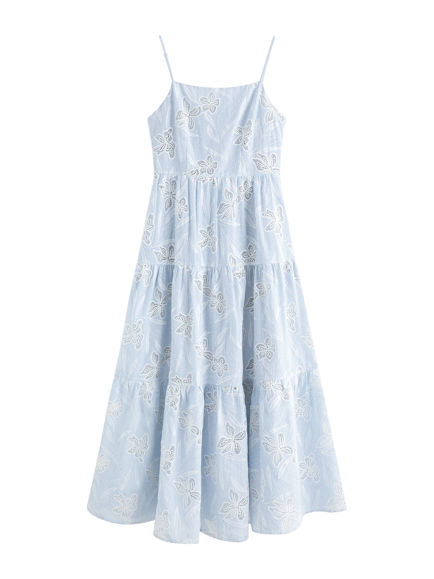 Pale Blue Floral Embroidered Maxi Dress