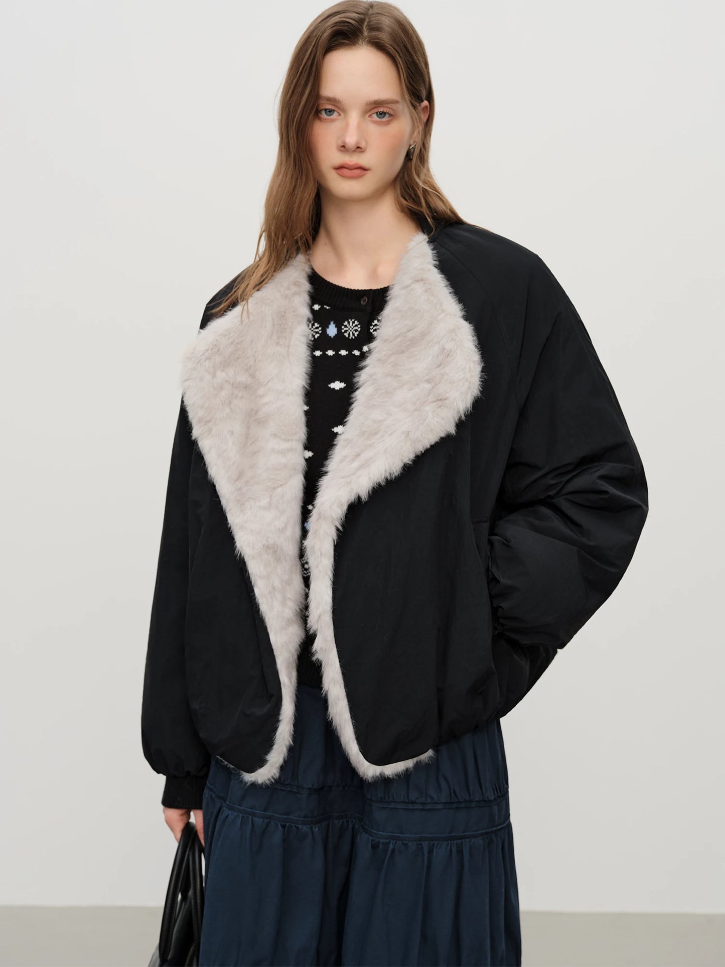 Black Faux Fur Collar Jacket