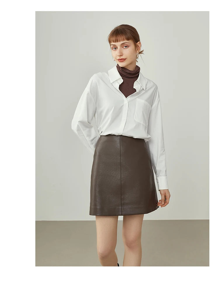 Brown Faux Leather A-Line Mini Skirt