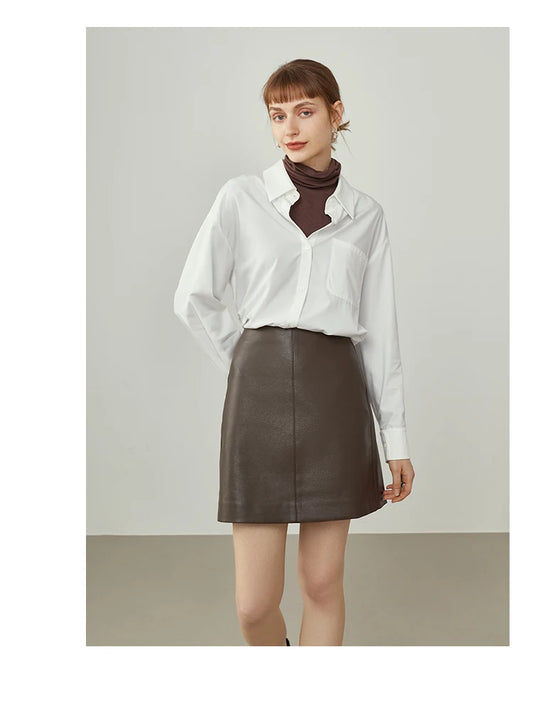 Brown Faux Leather A-Line Mini Skirt