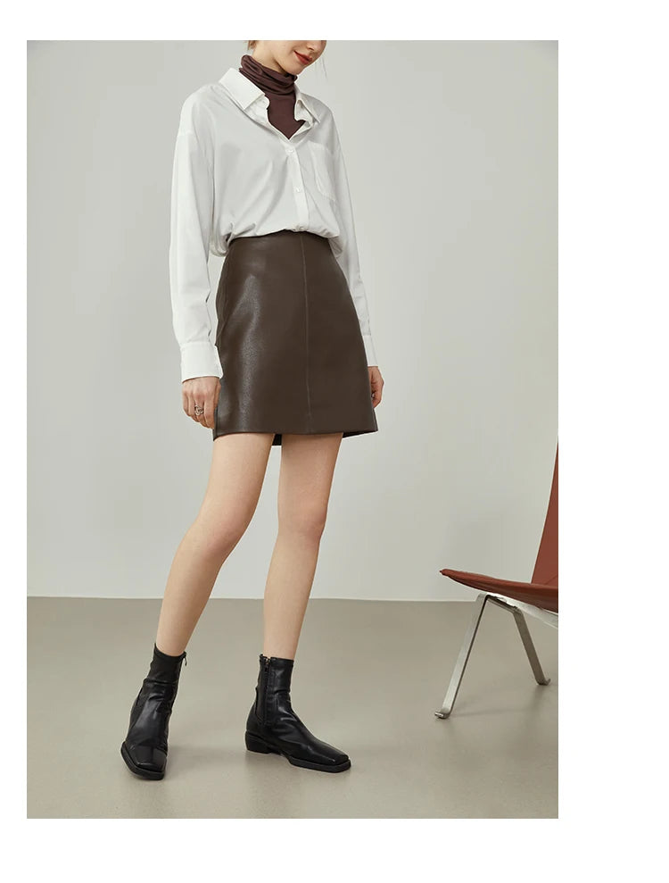 Brown Faux Leather A-Line Mini Skirt
