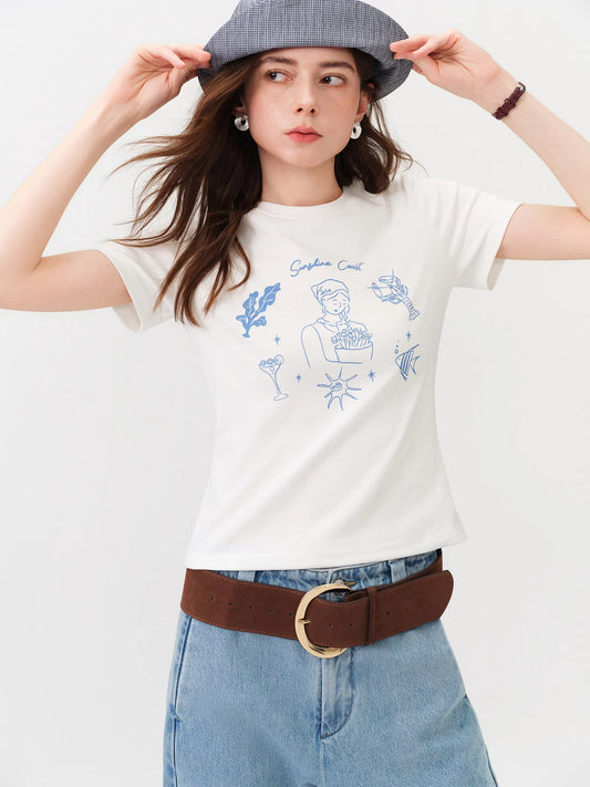 White Botanical Graphic Cotton Tee