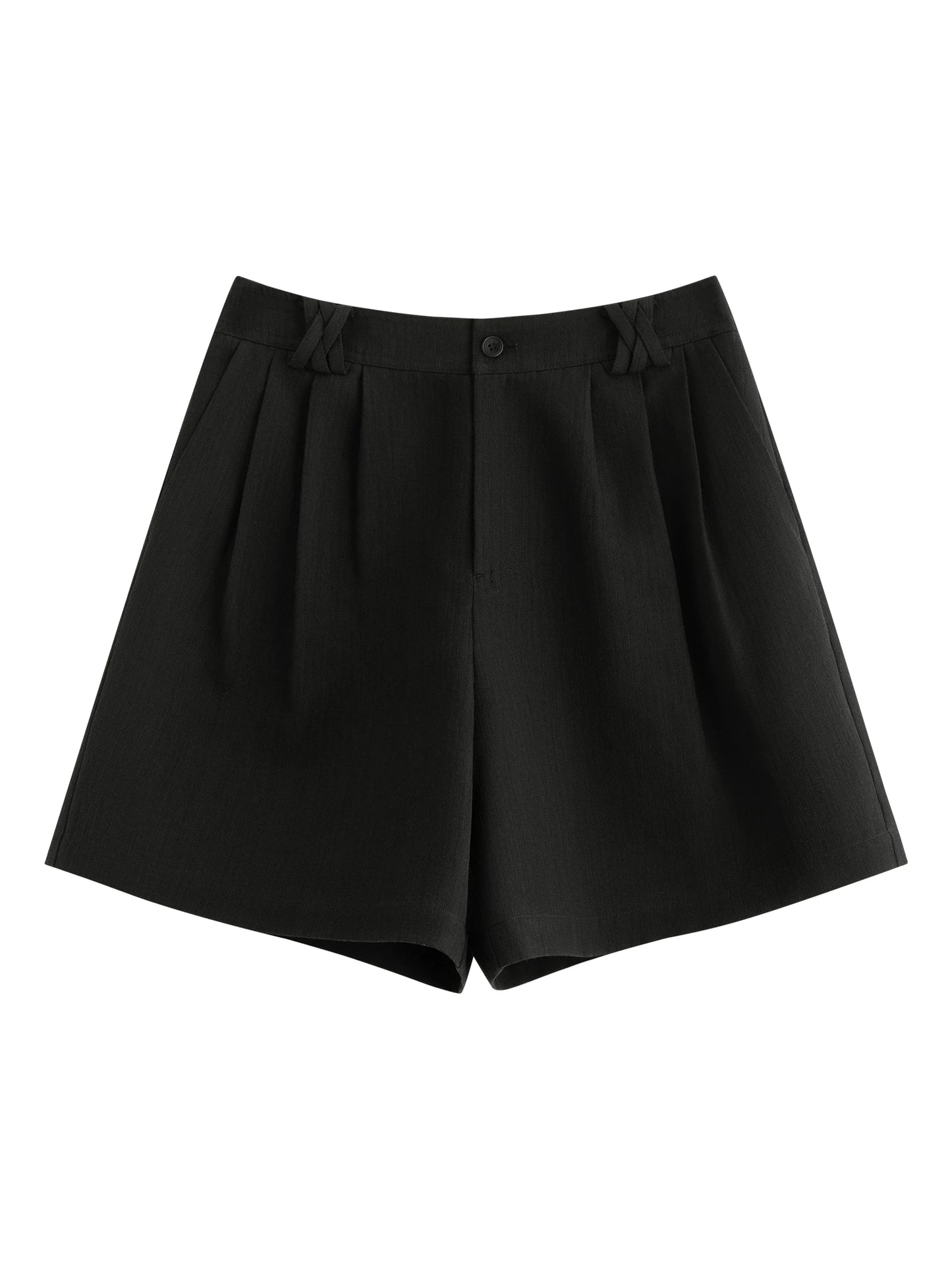 Beige Pleated Linen Blend Shorts