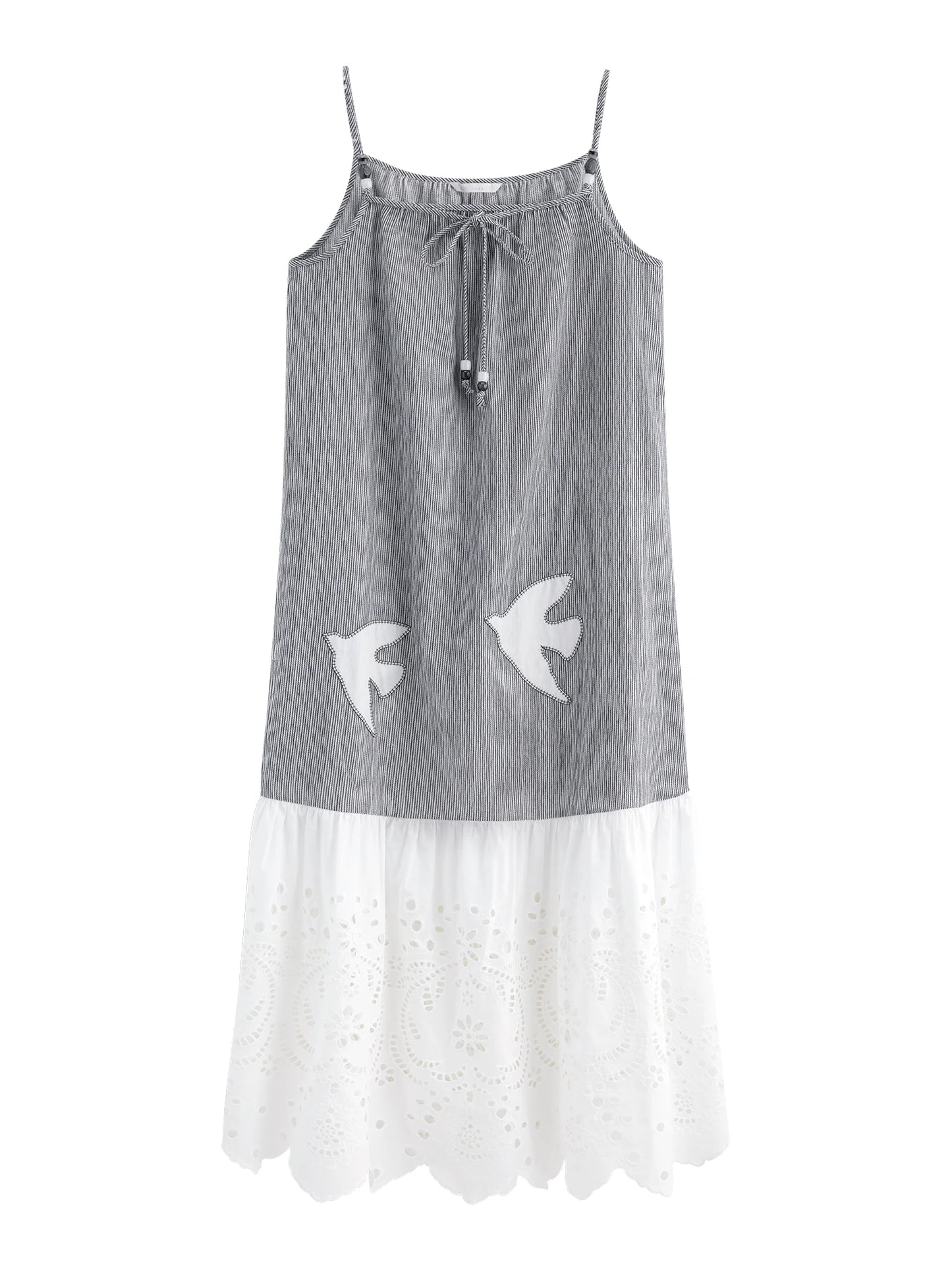 Grey Bird Embroidered Slip Midi Dress