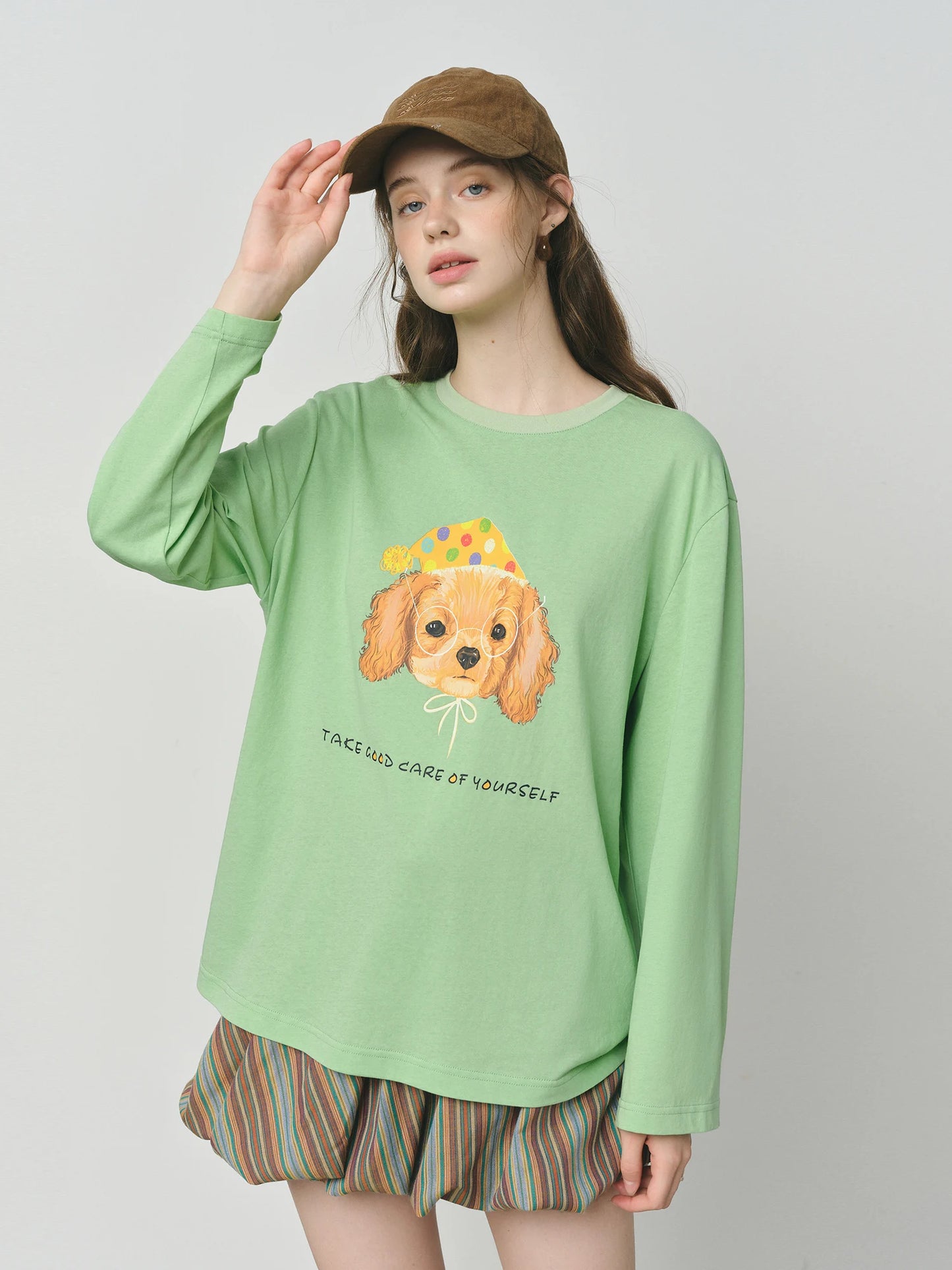 Green Puppy Graphic Long Sleeve Tee