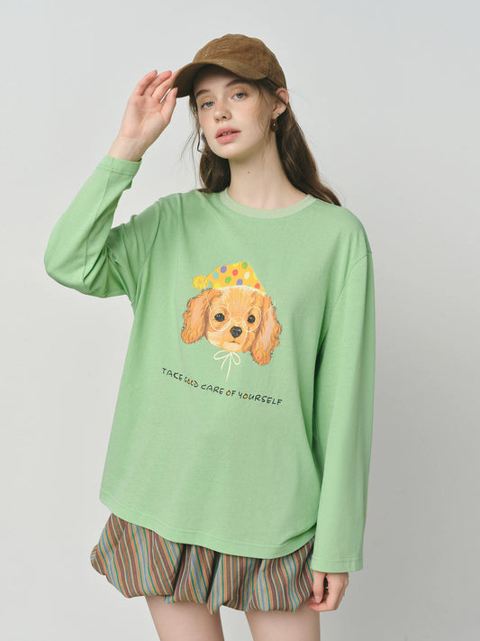 Green Puppy Graphic Long Sleeve Tee
