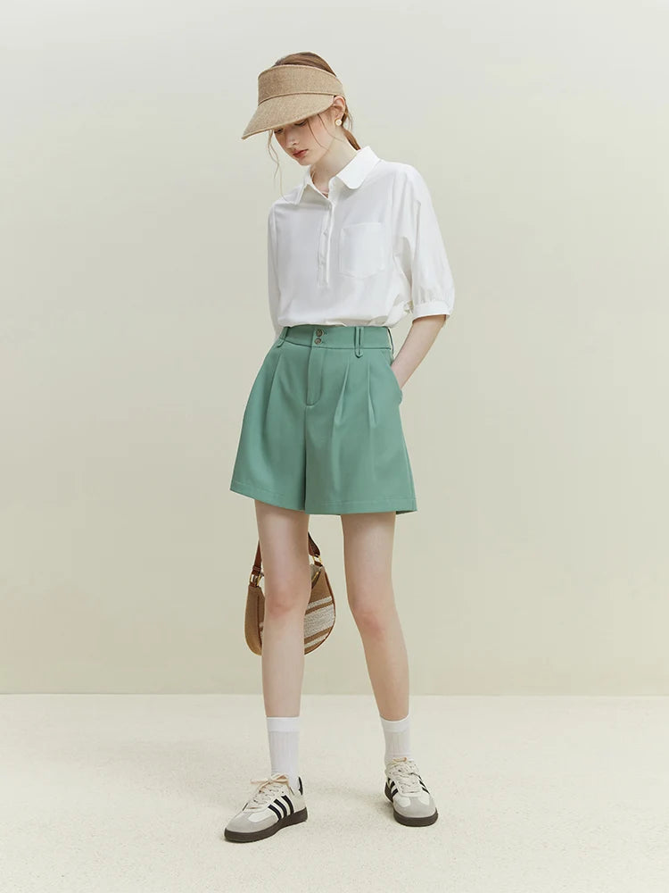 Brown Pleated Belted Bermuda Shorts