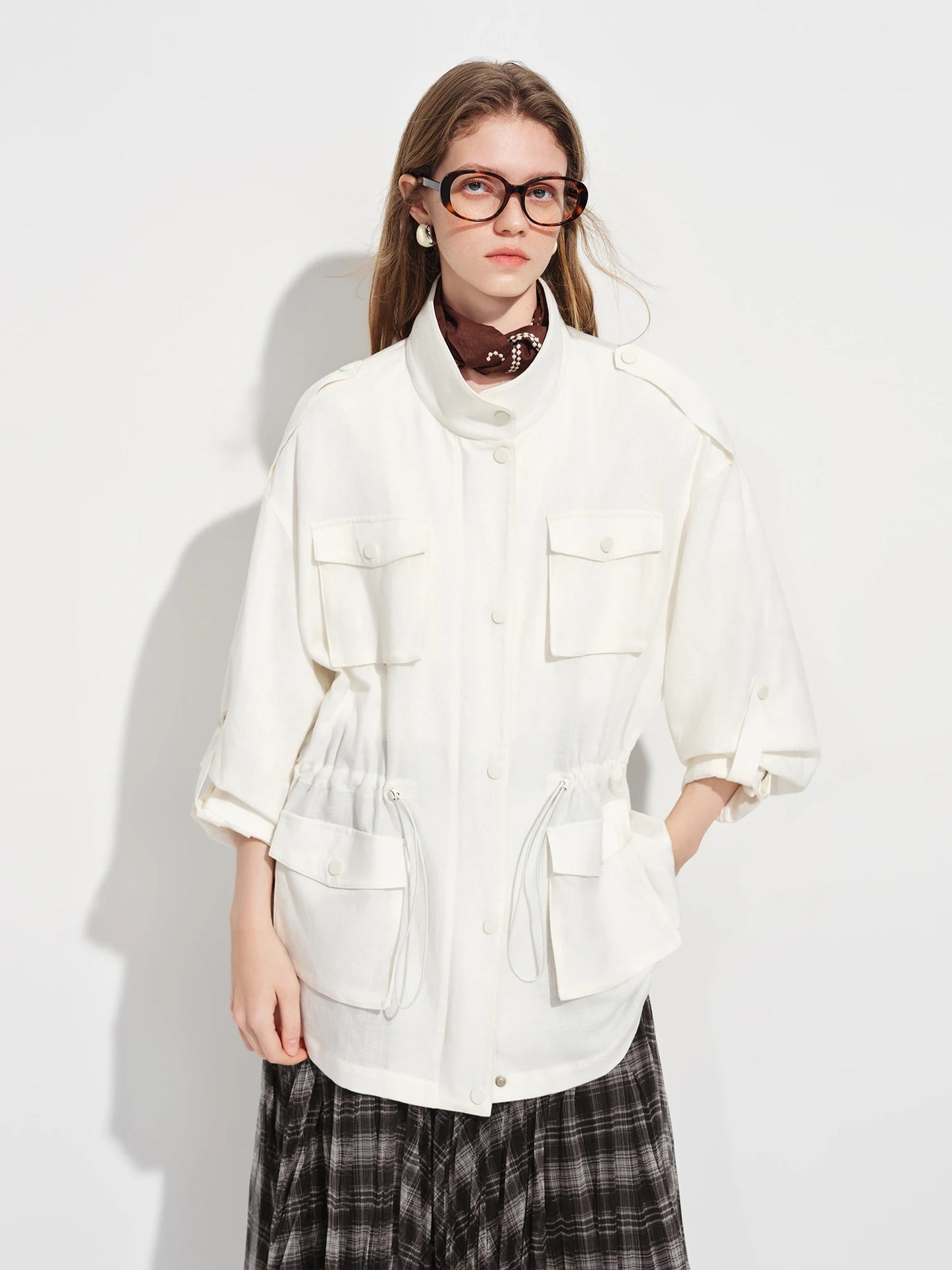 White Drawstring Utility Jacket
