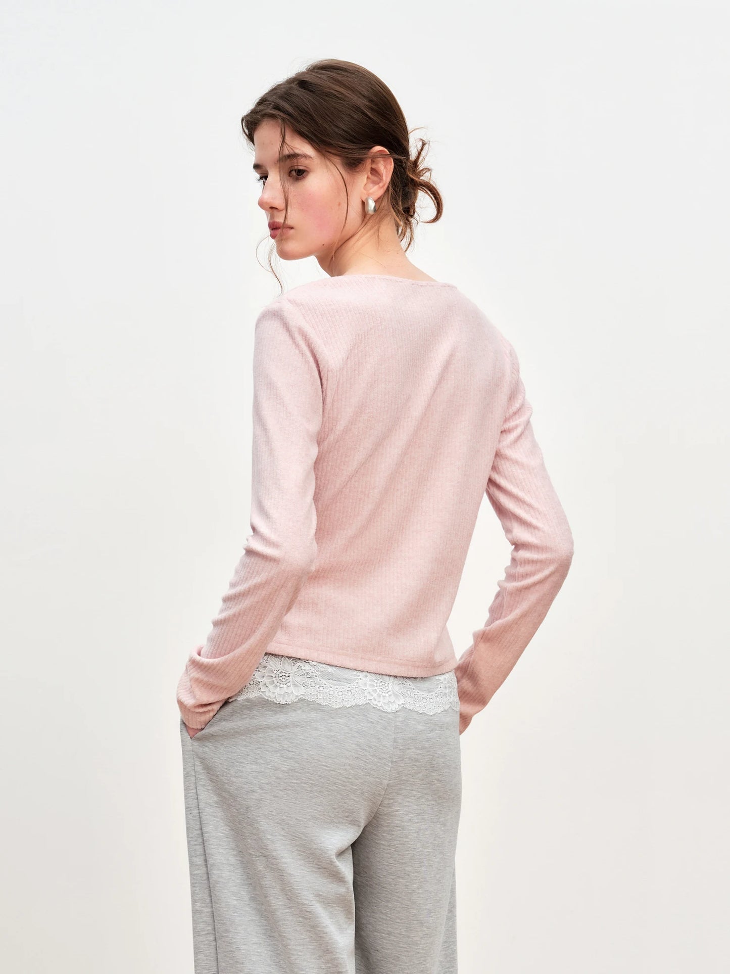 Blush Lace Trim Layered Knit Top