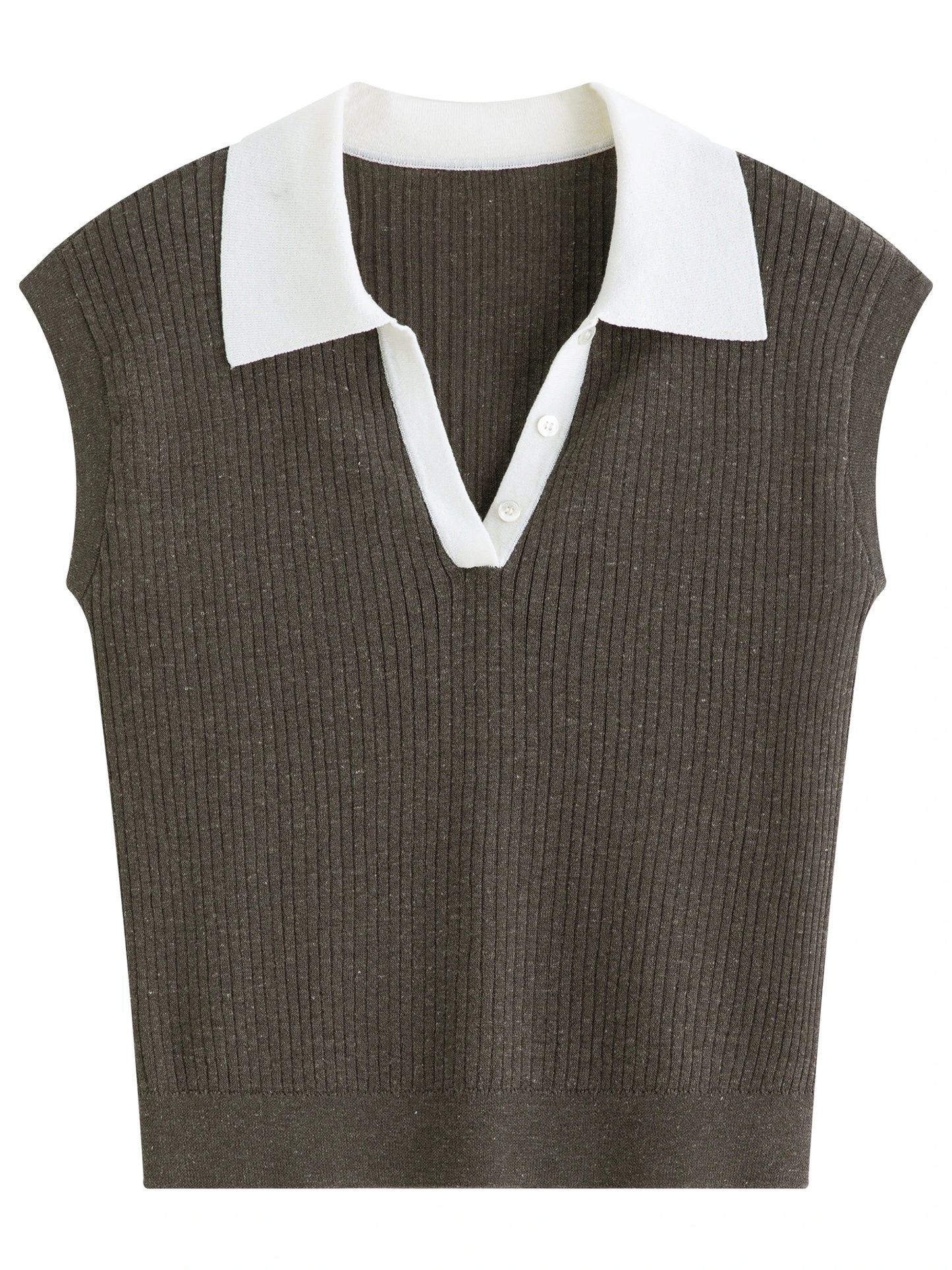 Charcoal Contrast Collar Knit Vest