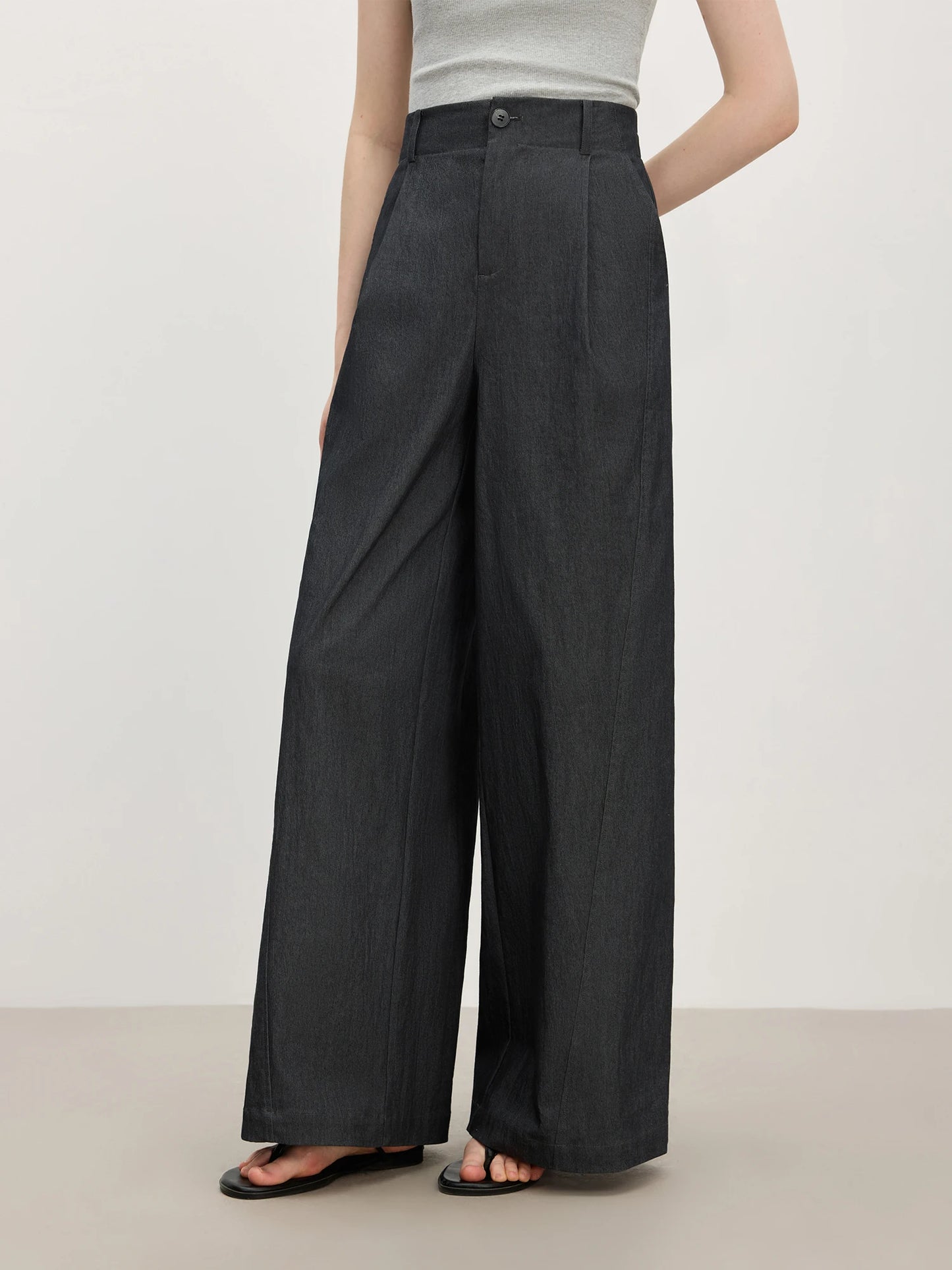 Butter Yellow Pleated Wide Leg Trousers