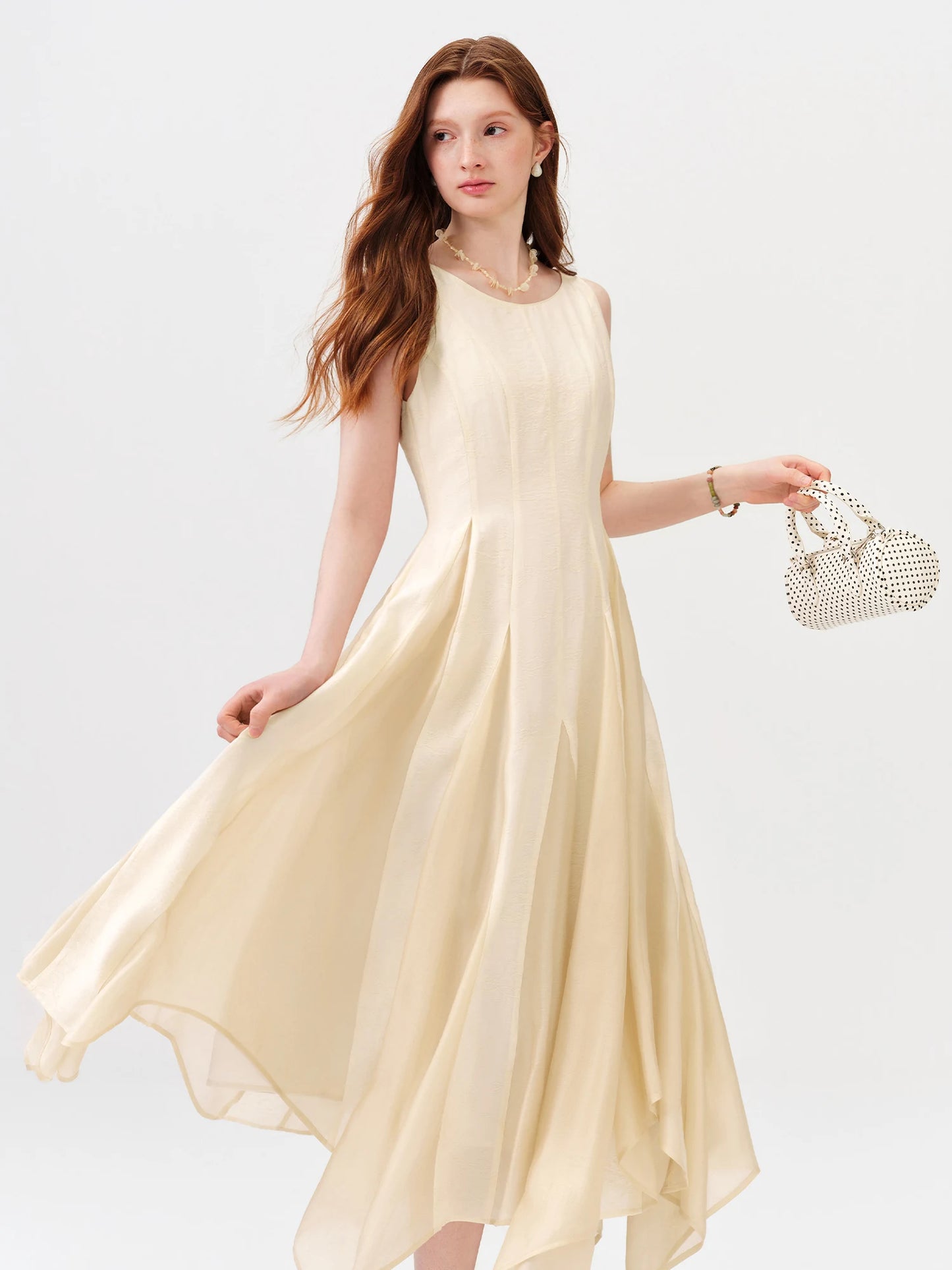 Butter Yellow Flowing A-Line Midi Dress