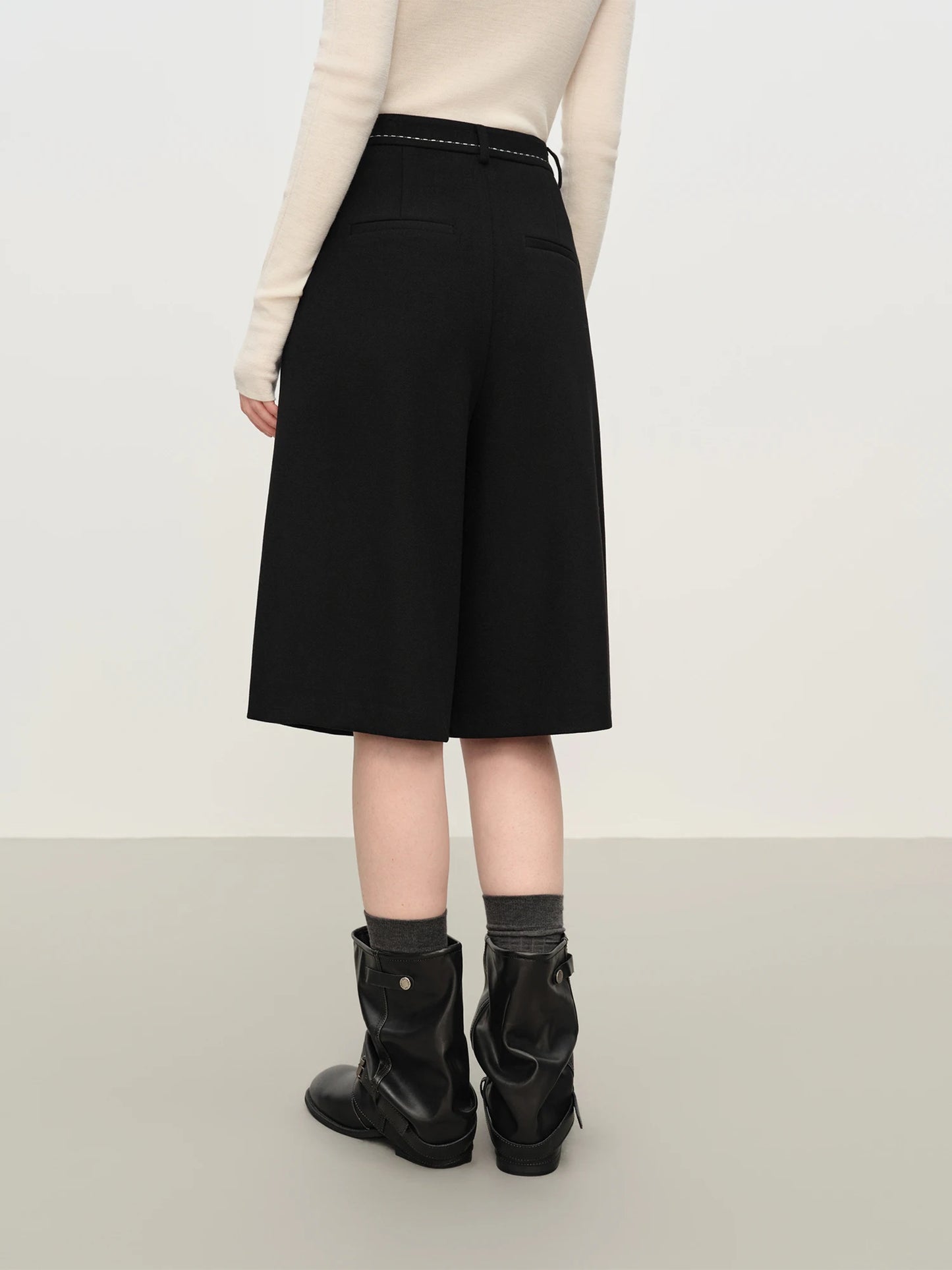 Brown Wide Leg Bermuda Shorts