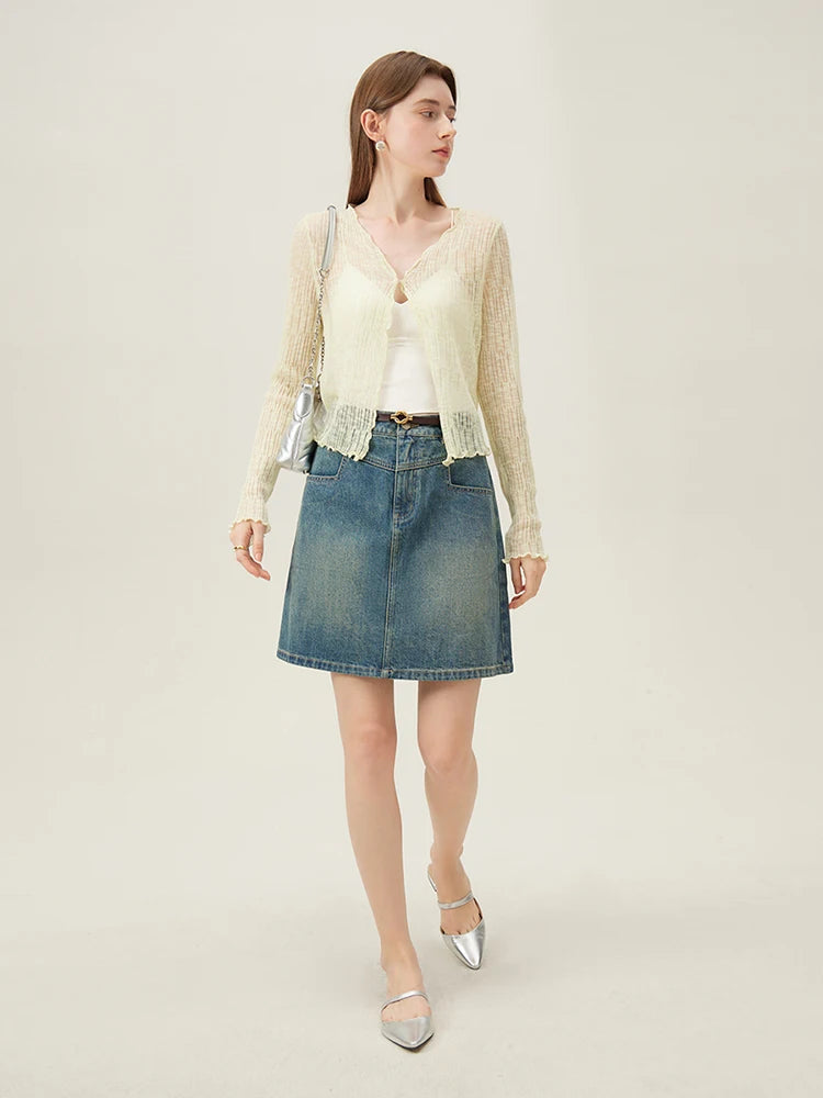 Lilac Sheer Ribbed Knit Cardigan