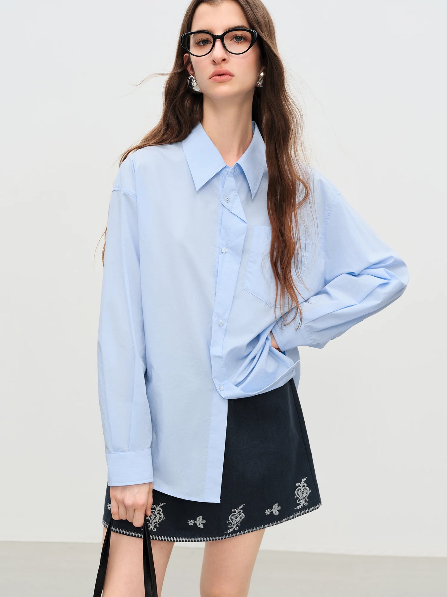 Pale Blue Relaxed Cotton Button Shirt