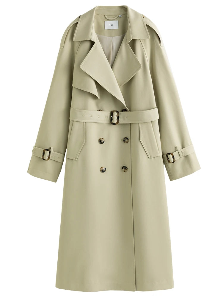 Khaki Double Breasted Long Trench