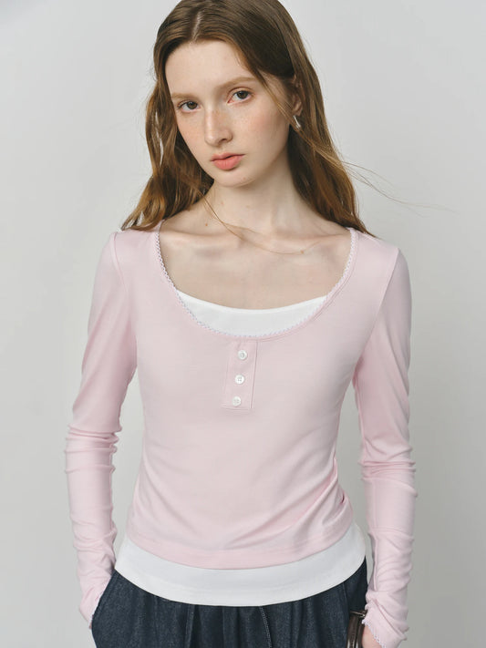 Pink Layered Scoop Neck Top