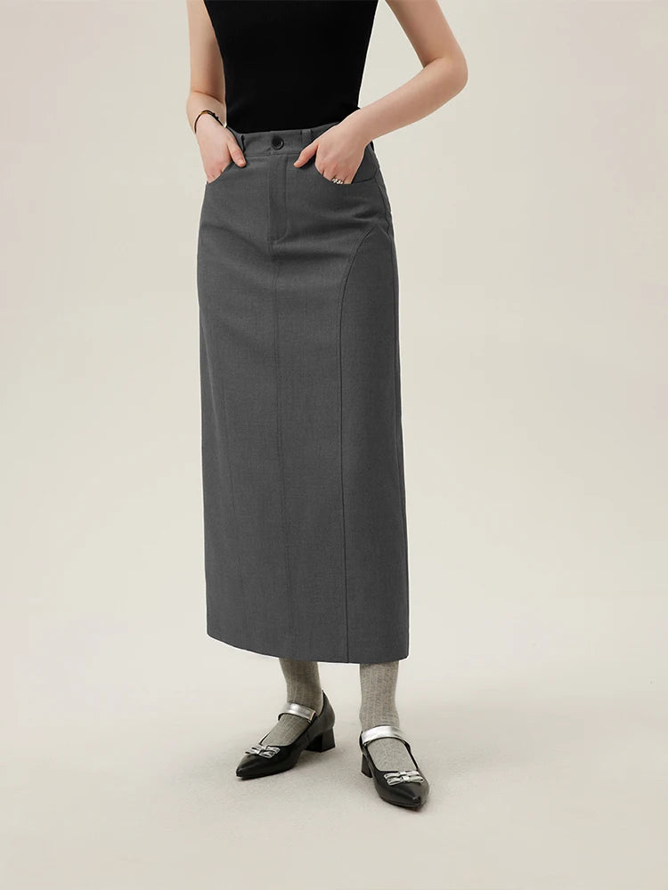 Black Bias Cut Midi Skirt