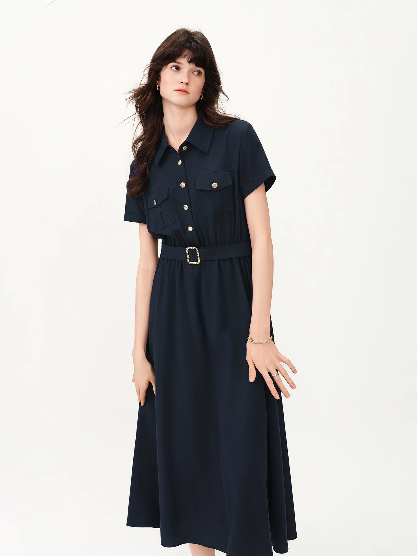 White Belted Shirt Midi Dress