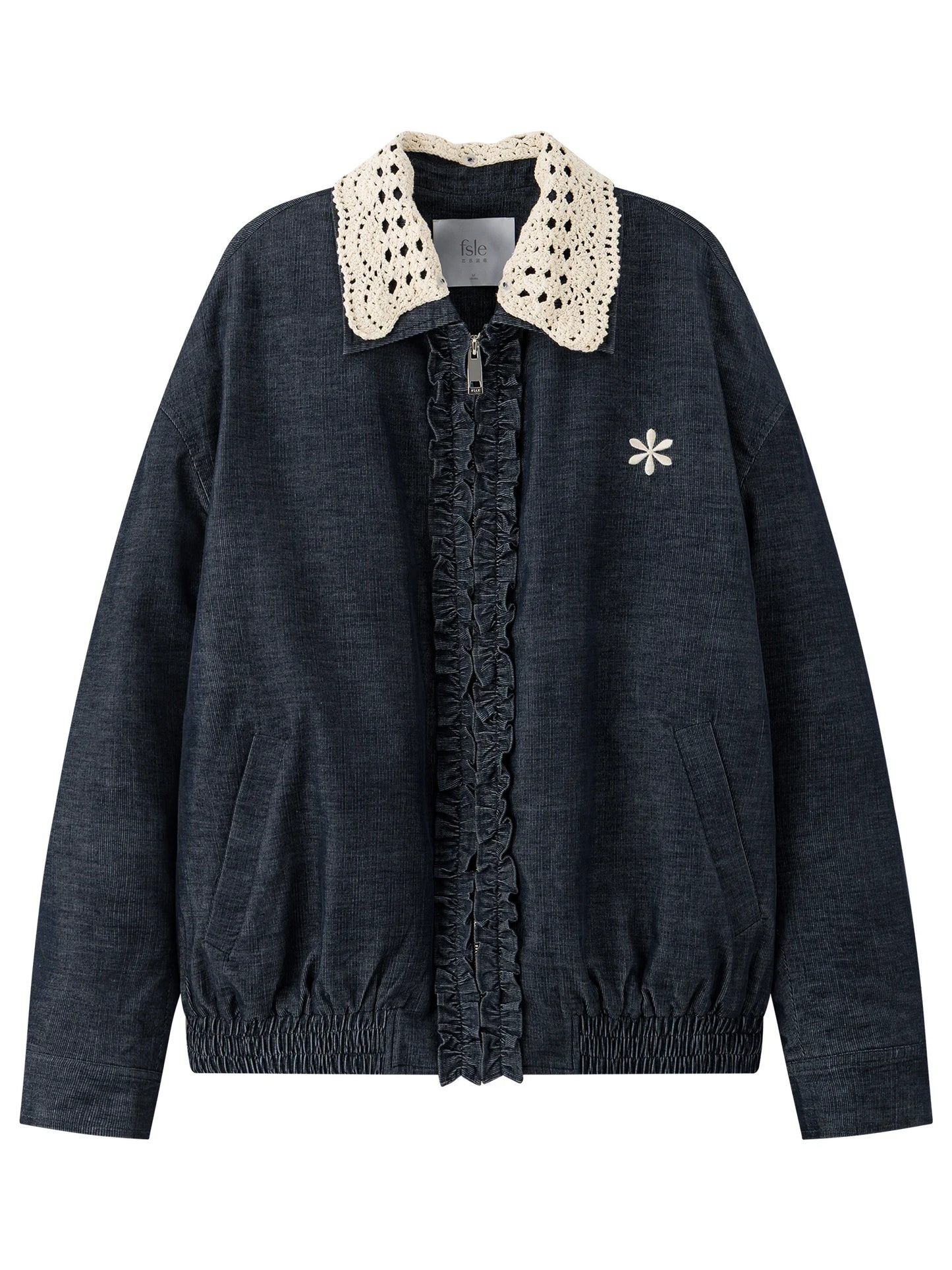 Dark Indigo Lace Collar Denim Jacket