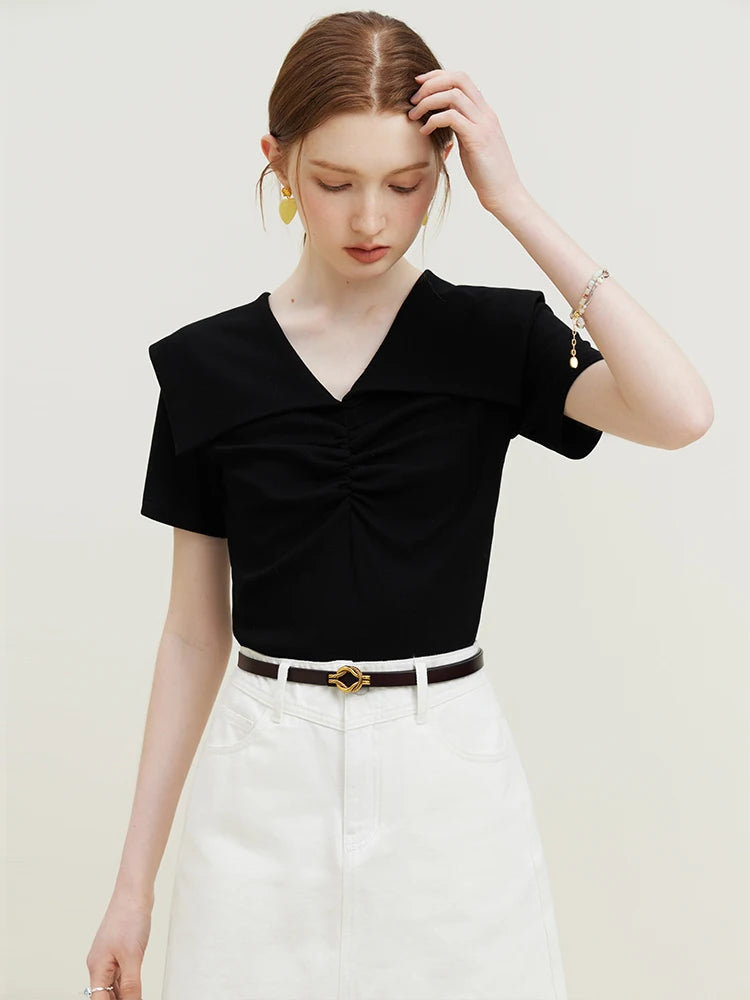 Blush Ruched Sailor Collar Knit Top