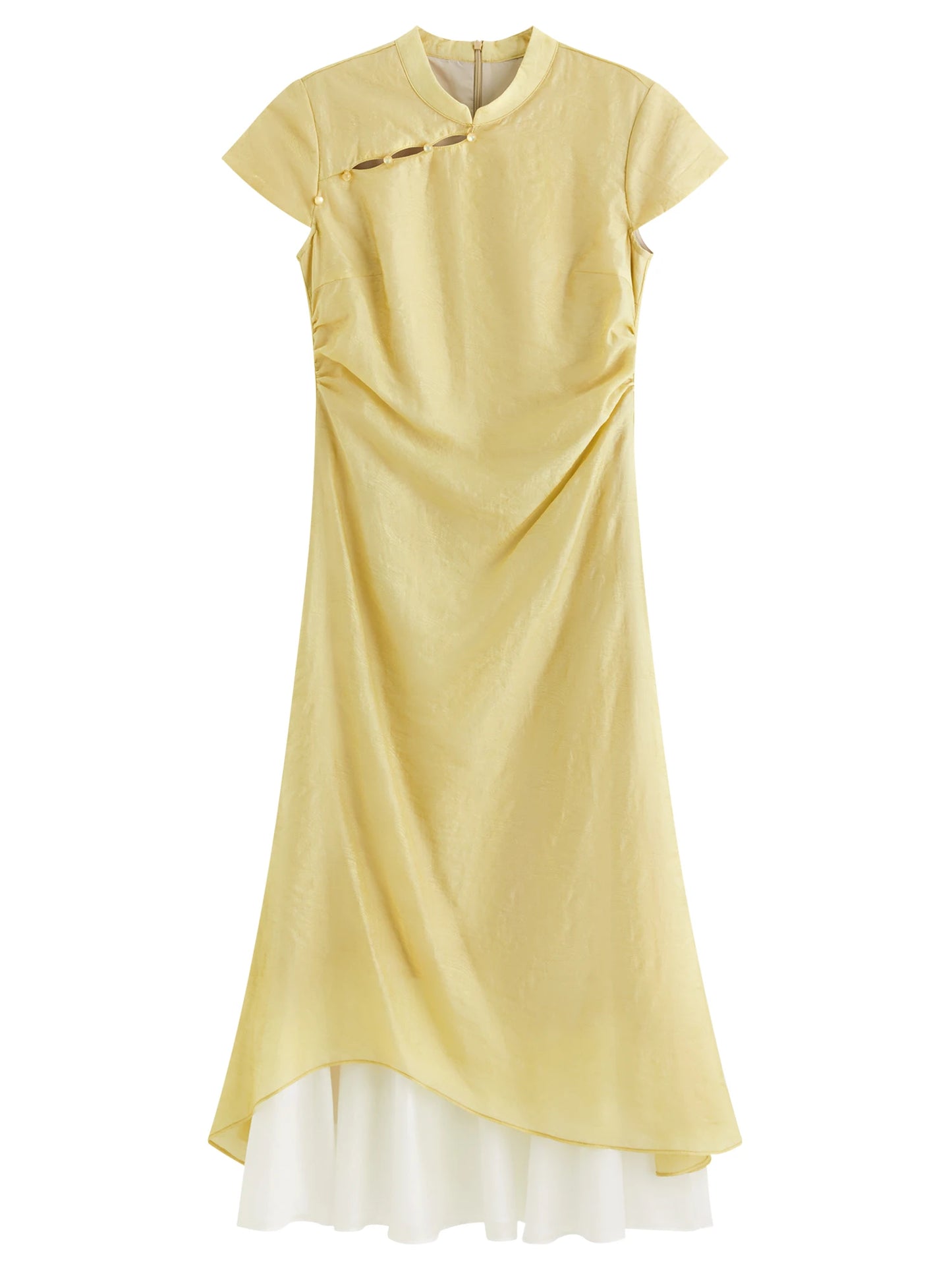 Lime Green Cheongsam Layered Midi Dress