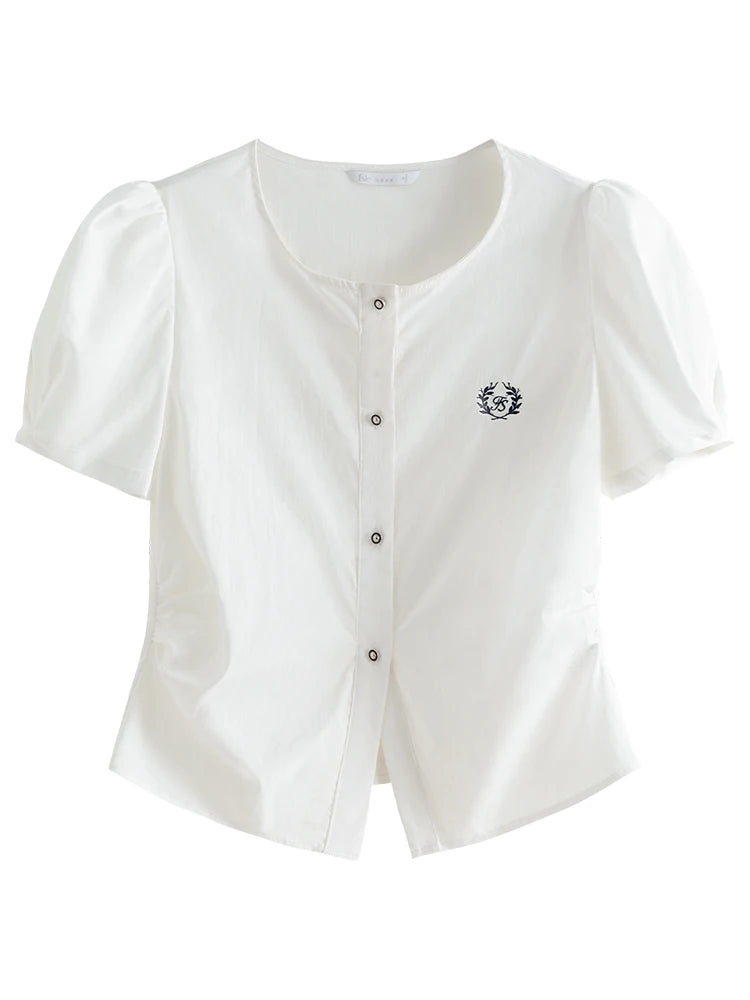 Pale Blue Short Sleeve Button Blouse