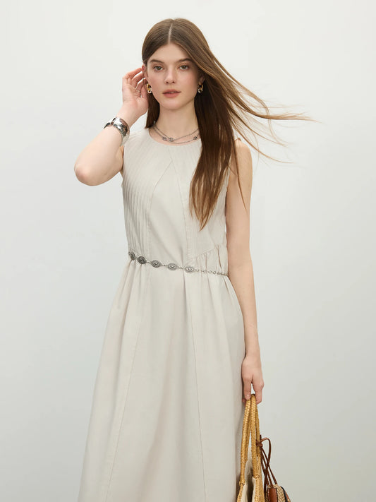 Ivory Belted Sleeveless Maxi Dress
