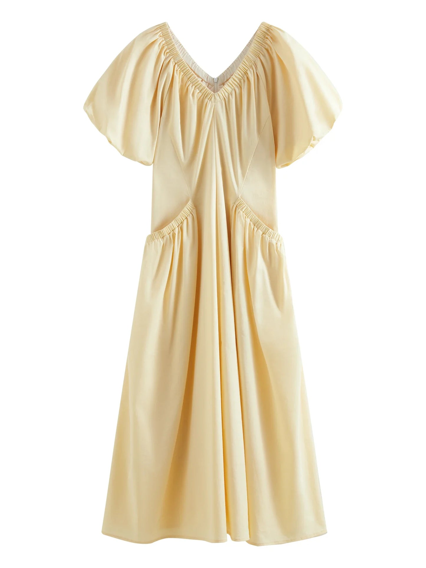 Butter Yellow Puff Sleeve Midi Dress