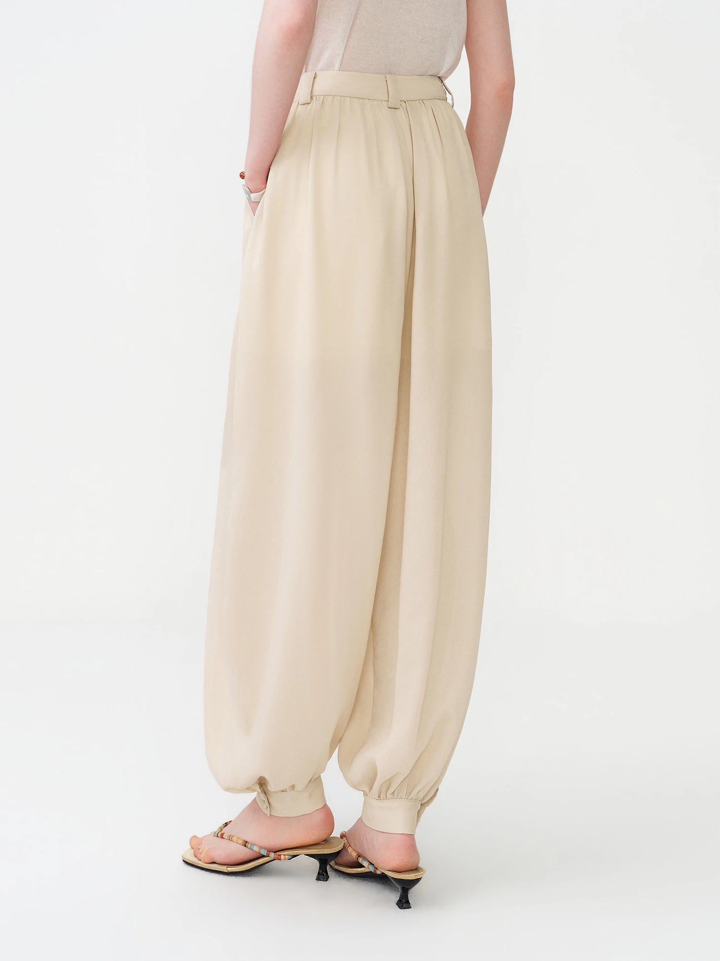 Ivory Pleated Balloon Pants