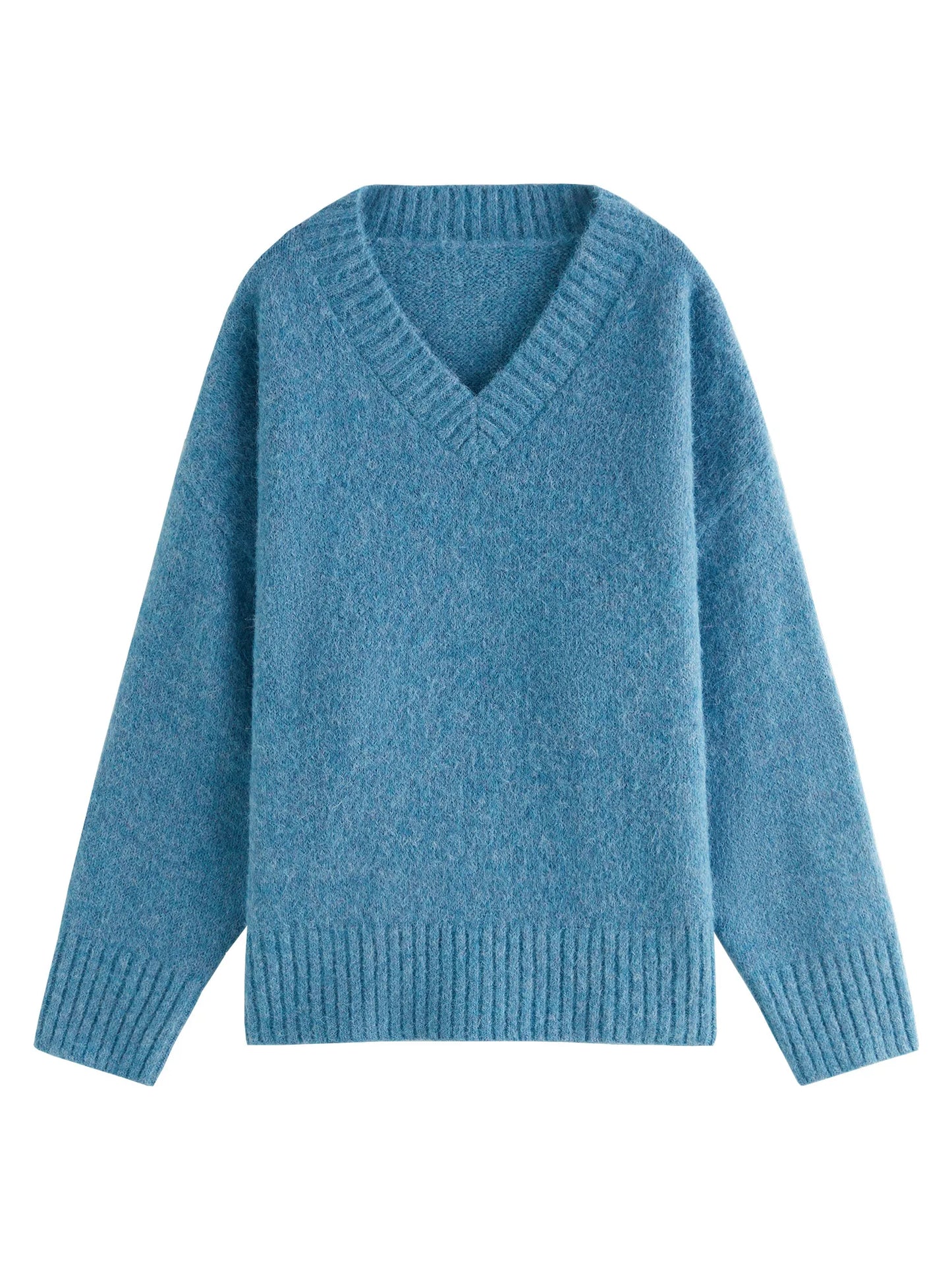 Teal Relaxed V Neck Knit Sweater
