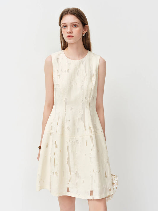Ivory Embroidered Sleeveless Midi Dress
