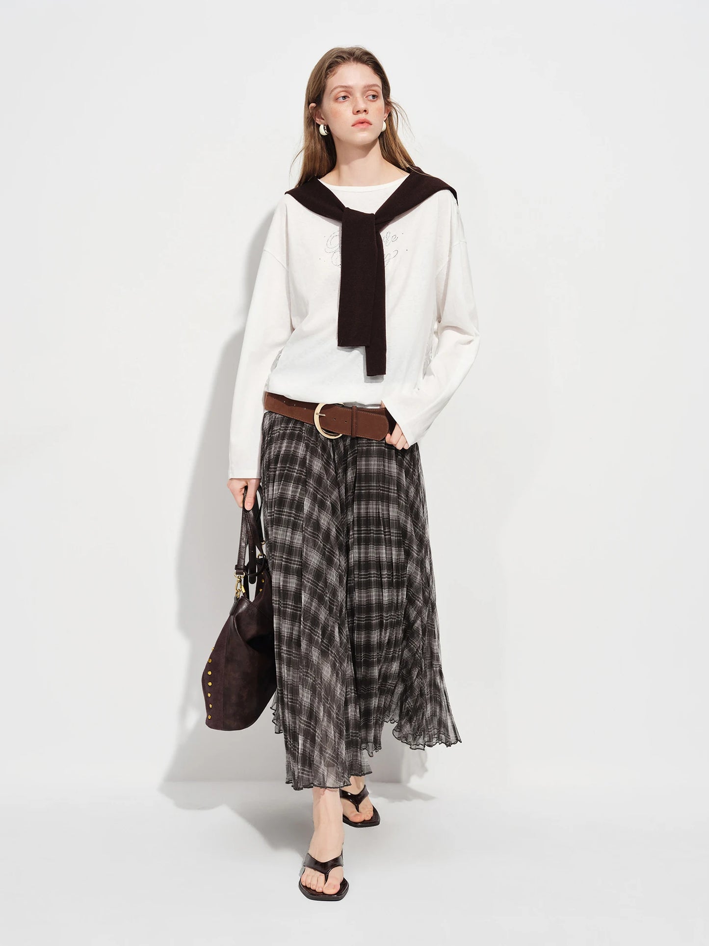 Black Plaid Mesh Maxi Skirt