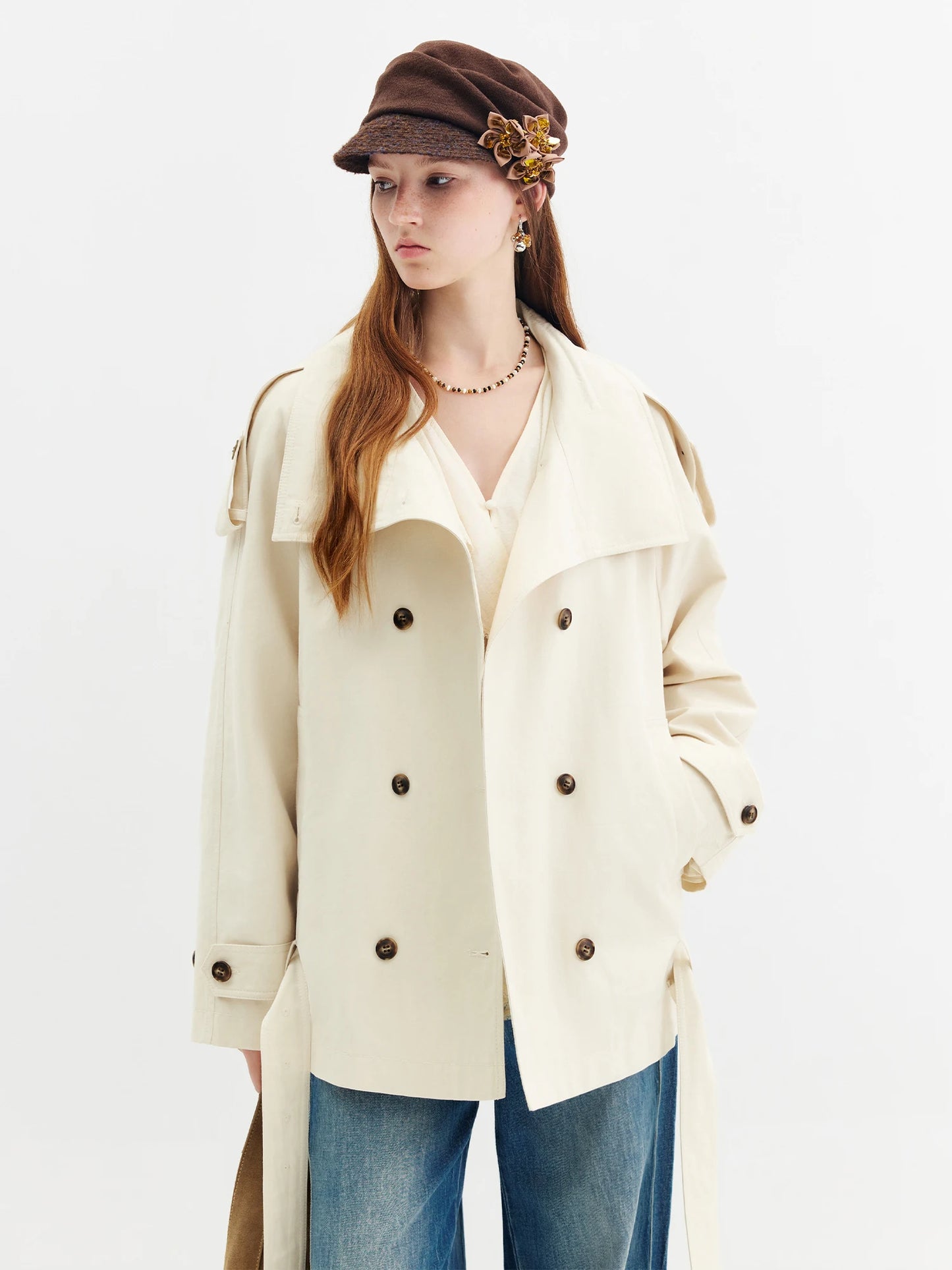 Olive High Collar Cropped Utility Trench