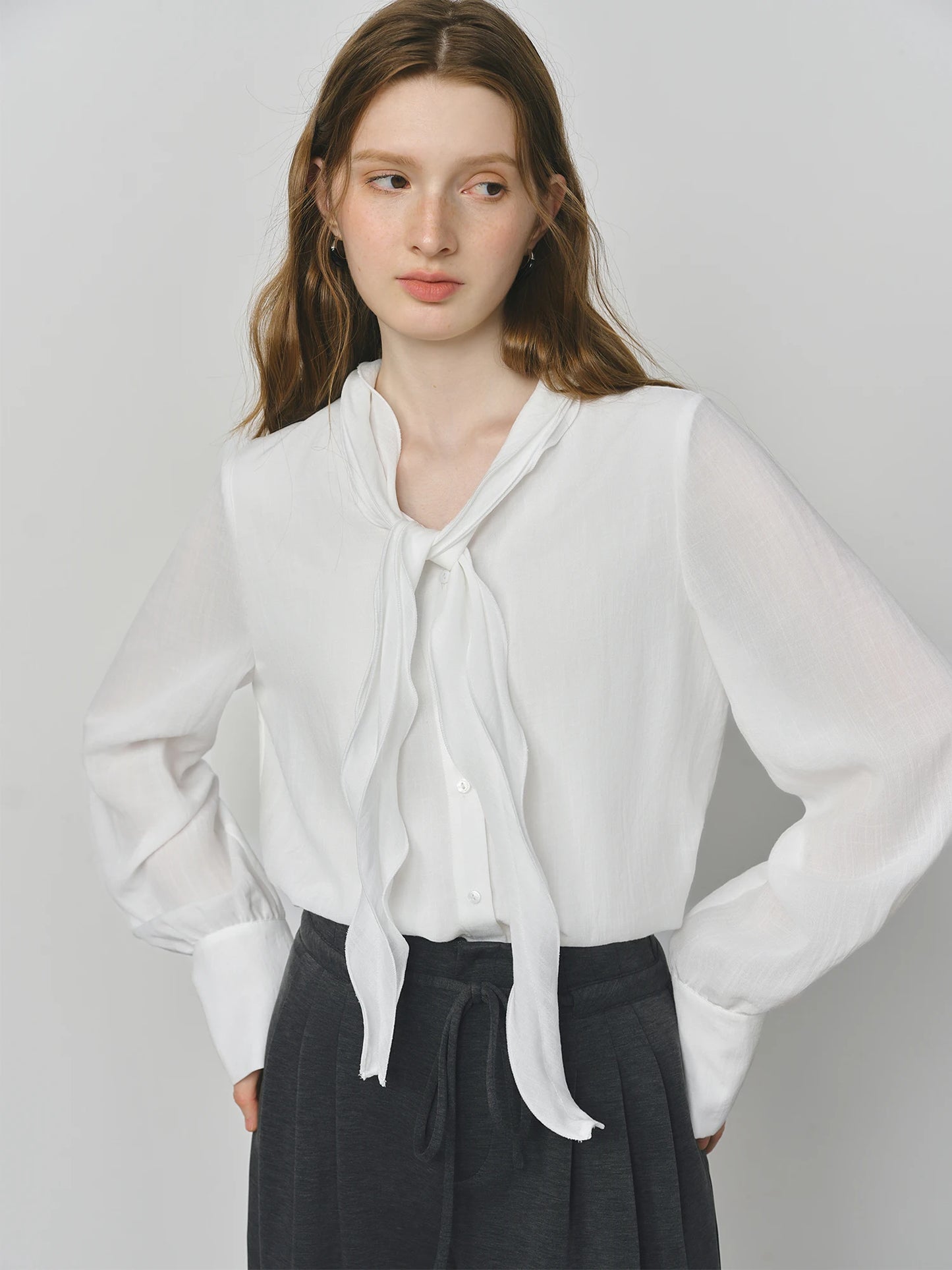 Pale Blue Bow Neck Blouse