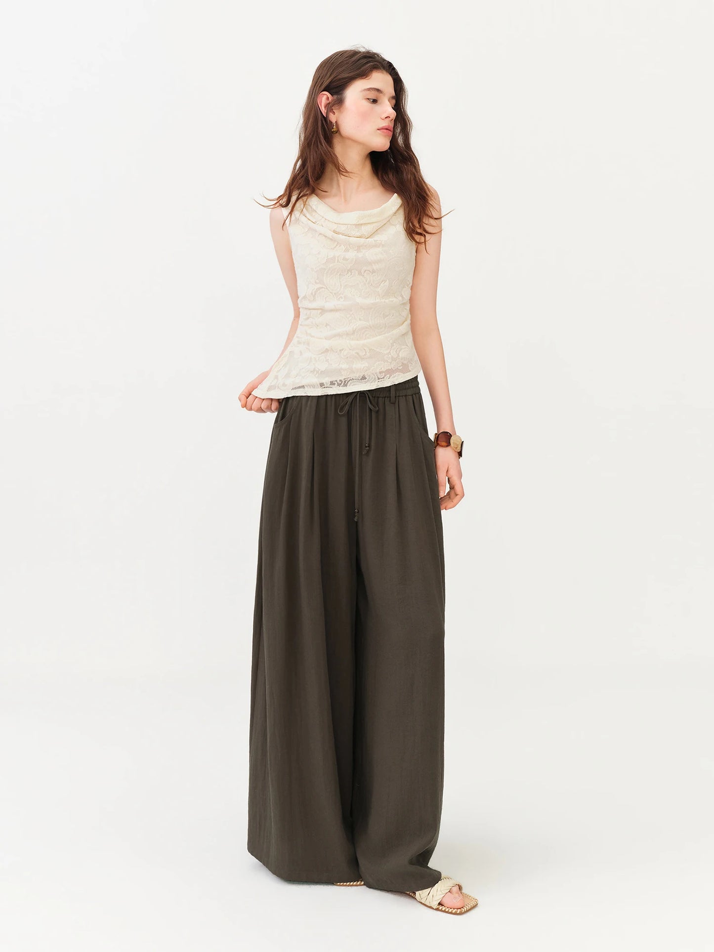Ivory Draped Lace Sleeveless Top