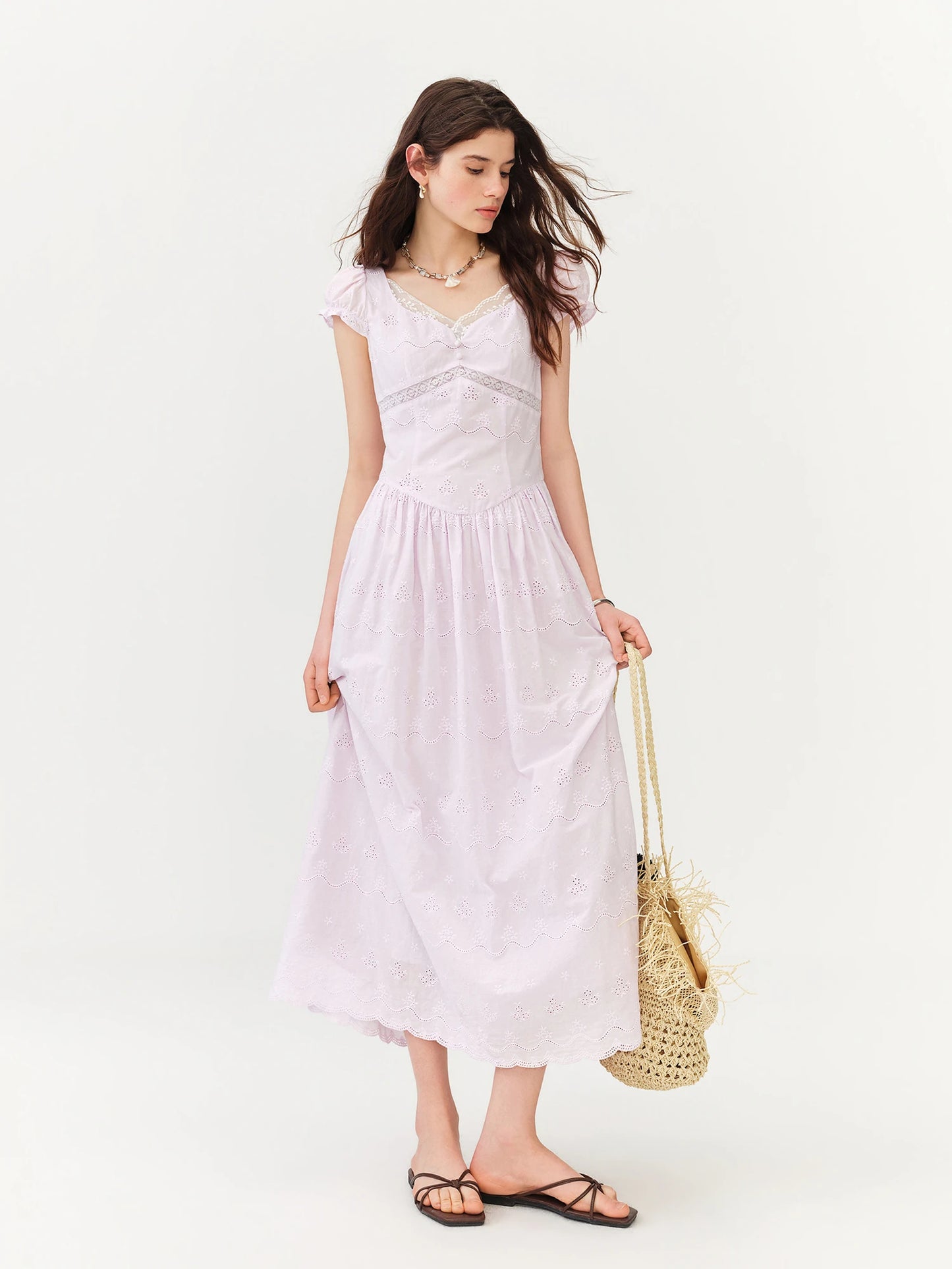 Lilac Lace Panel Slip Maxi Dress