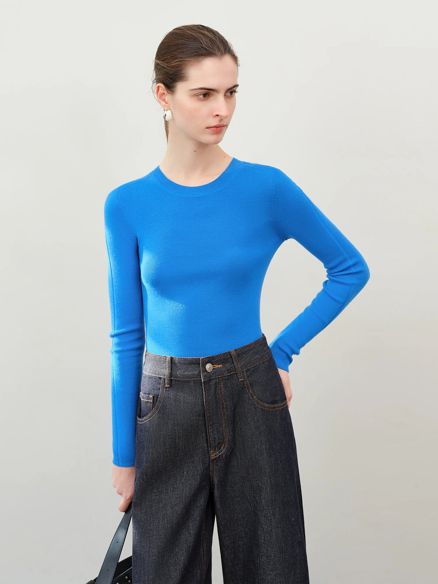 Black Slim Crew Neck Knit Top