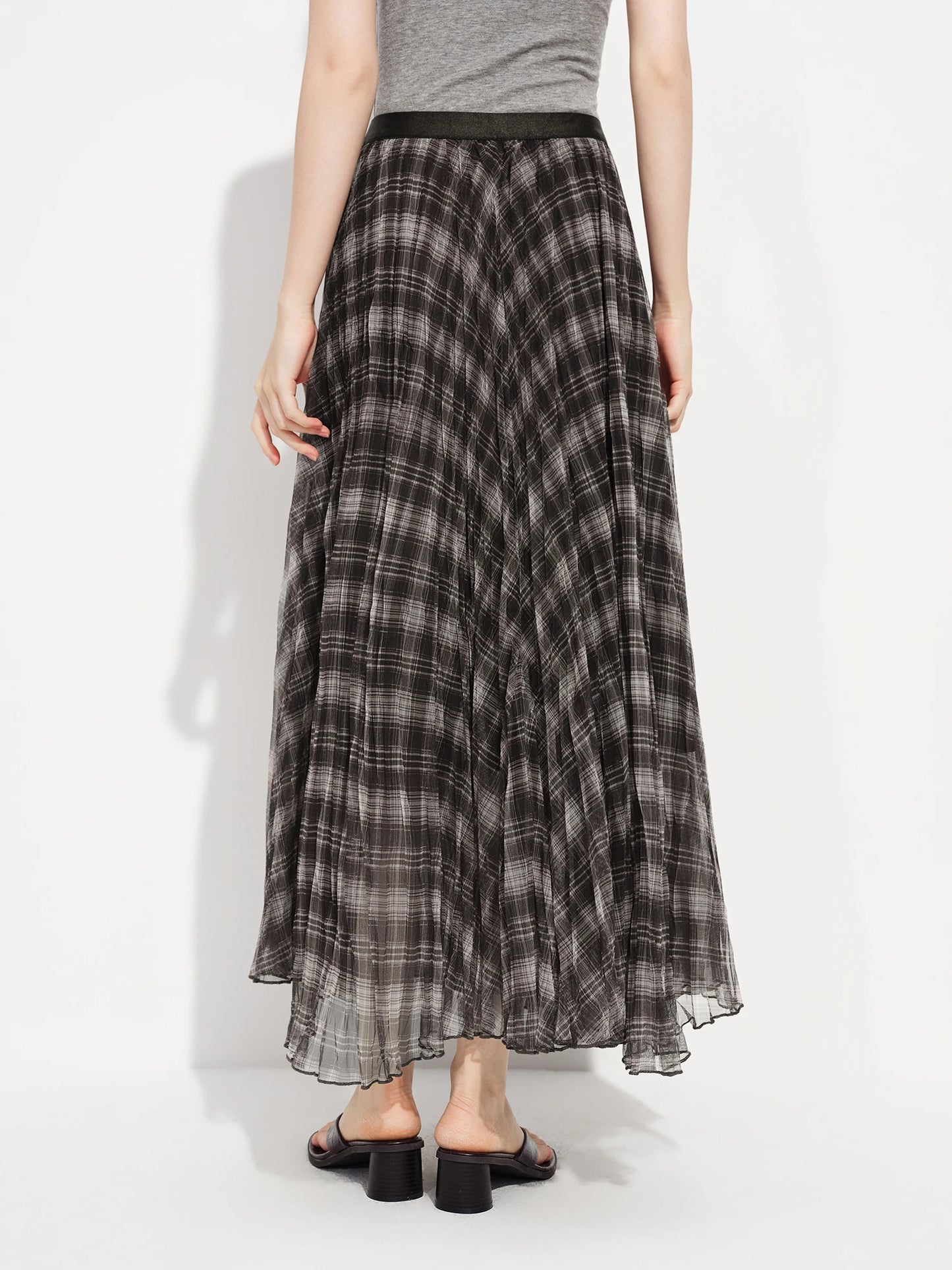 Black Plaid Mesh Maxi Skirt