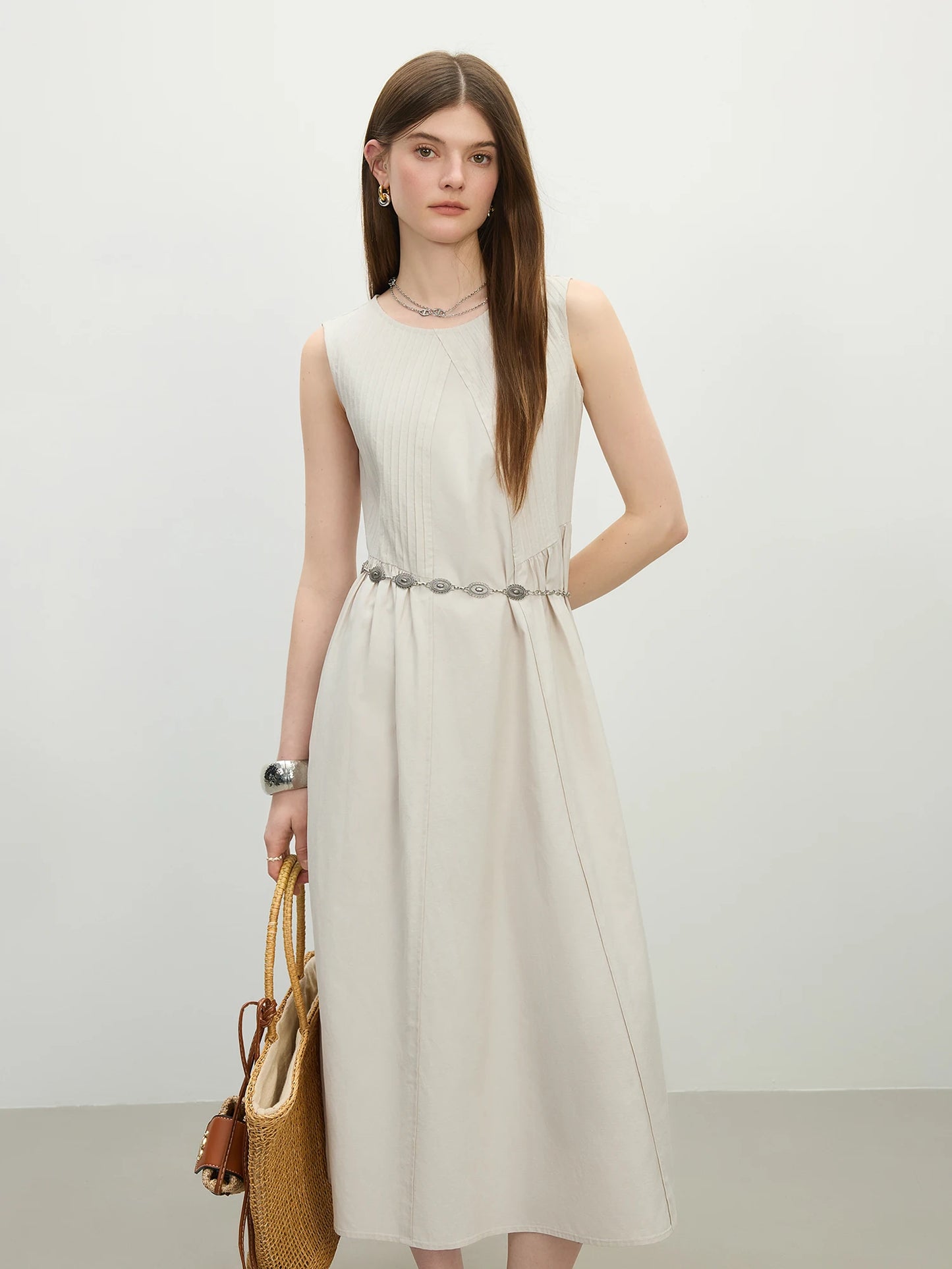 Ivory Belted Sleeveless Maxi Dress