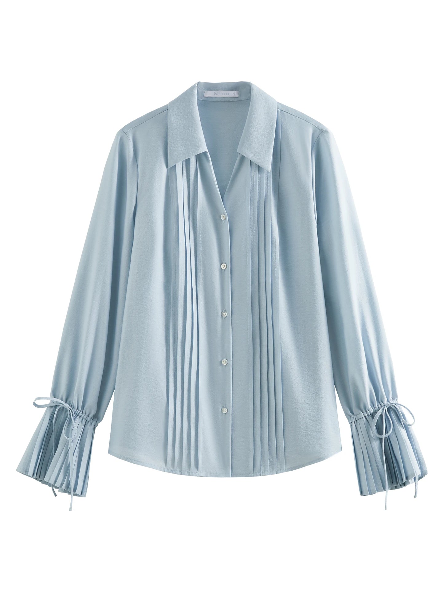 Pale Blue Pleated Sleeve Blouse