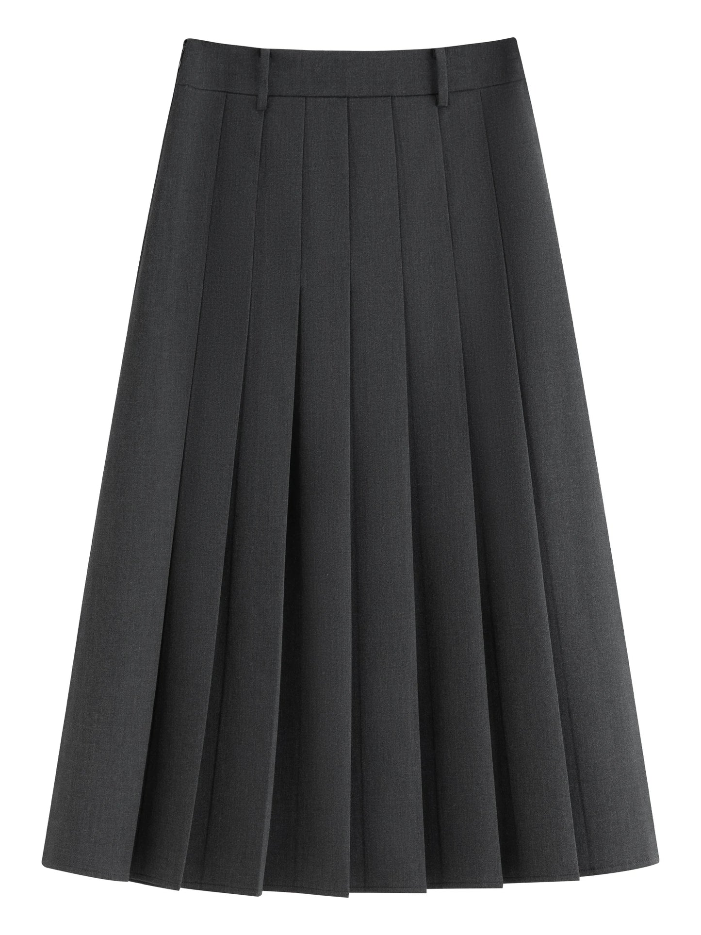 Charcoal Pleated A-Line Midi Skirt