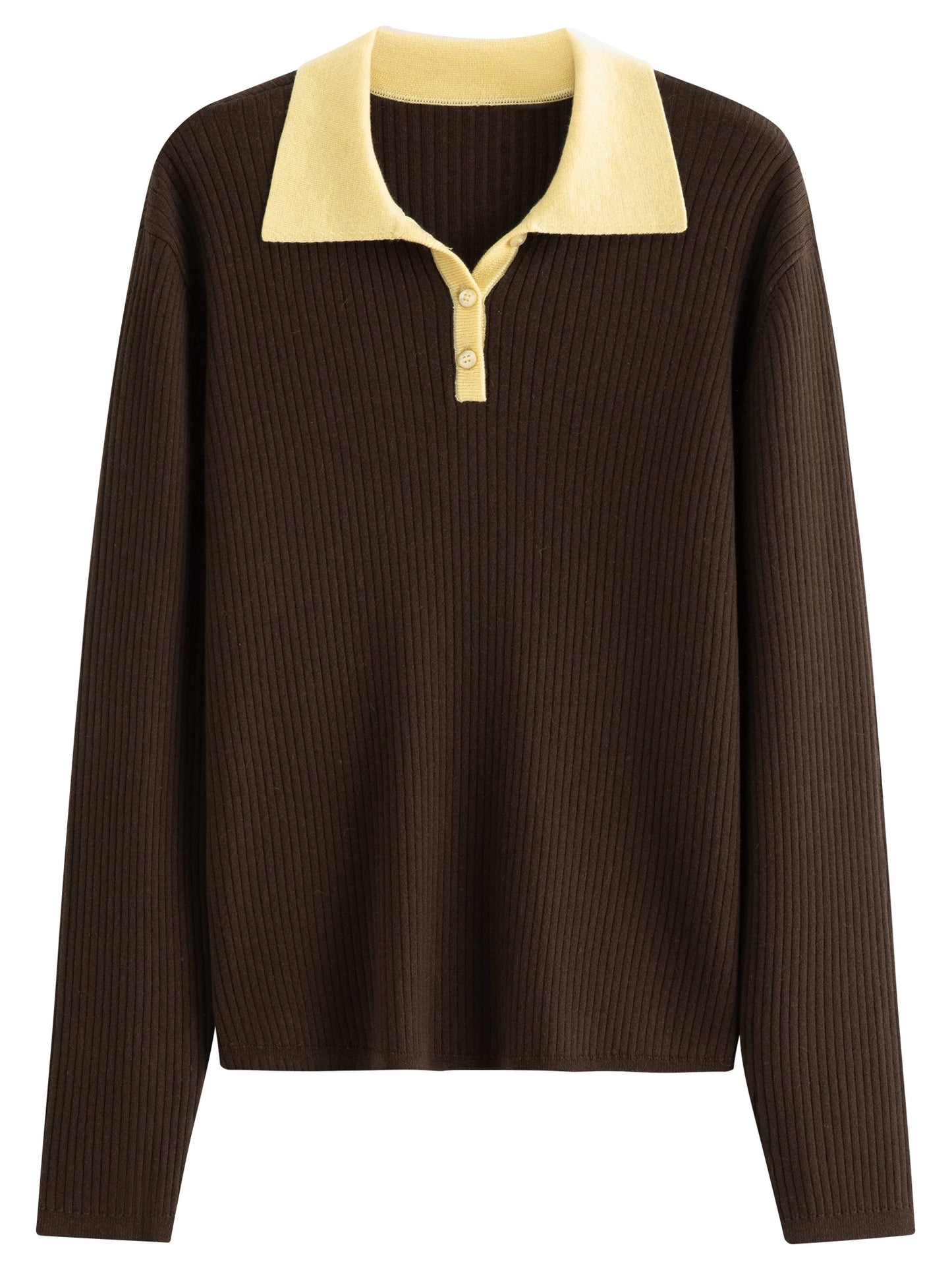 Chocolate Contrast Collar Polo Knit Top