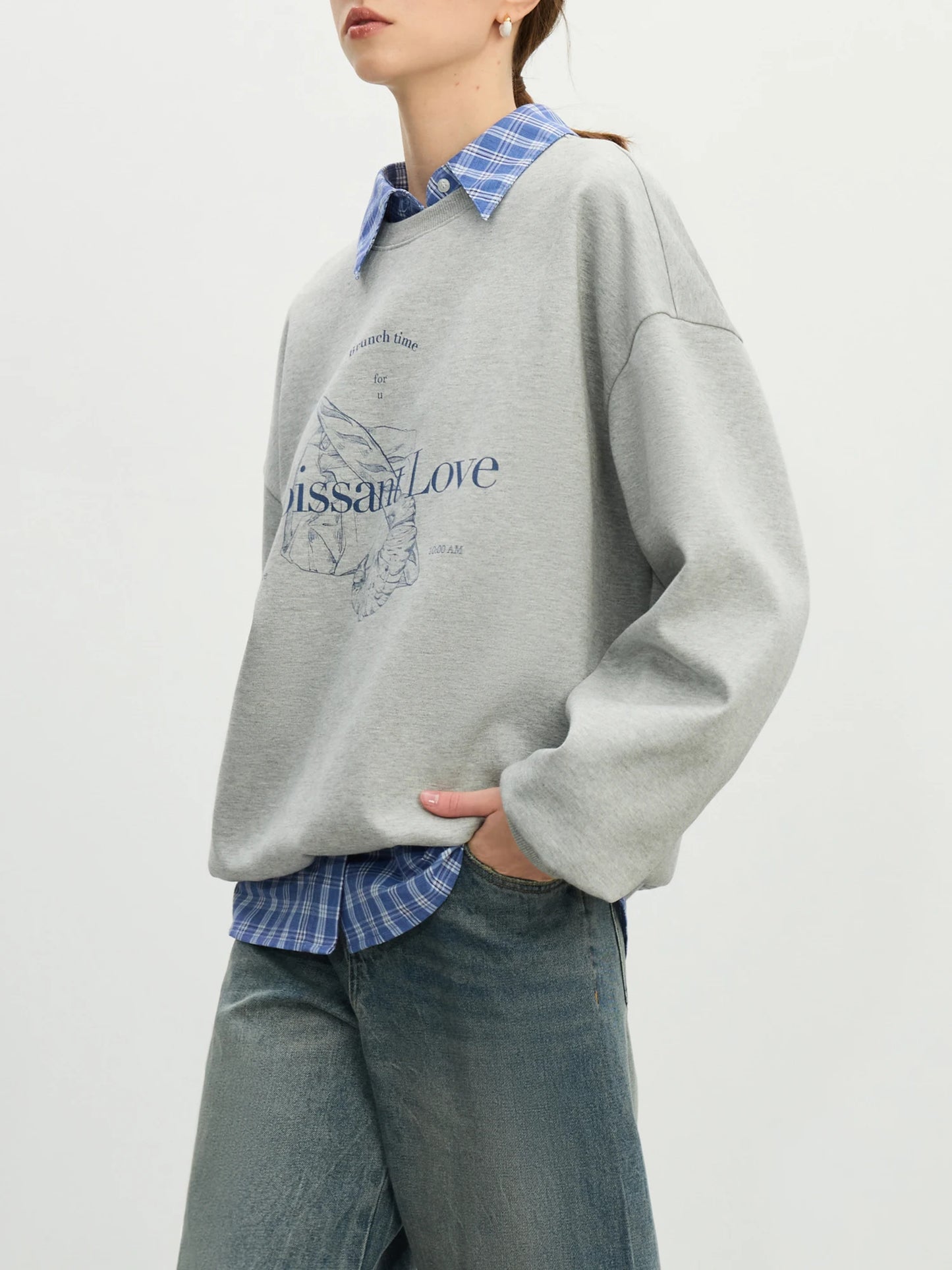 Grey Croissant Graphic Crewneck Sweatshirt