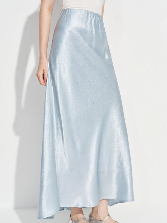 Pale Blue Satin Maxi Skirt